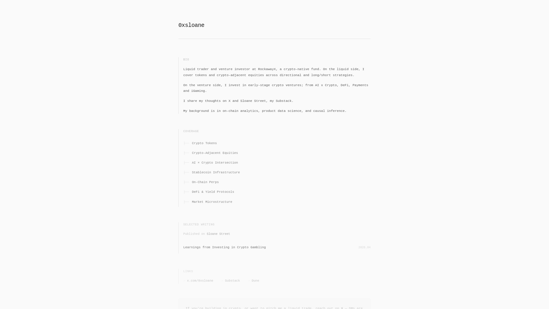 website screenshot of https://0xsloane.xyz/