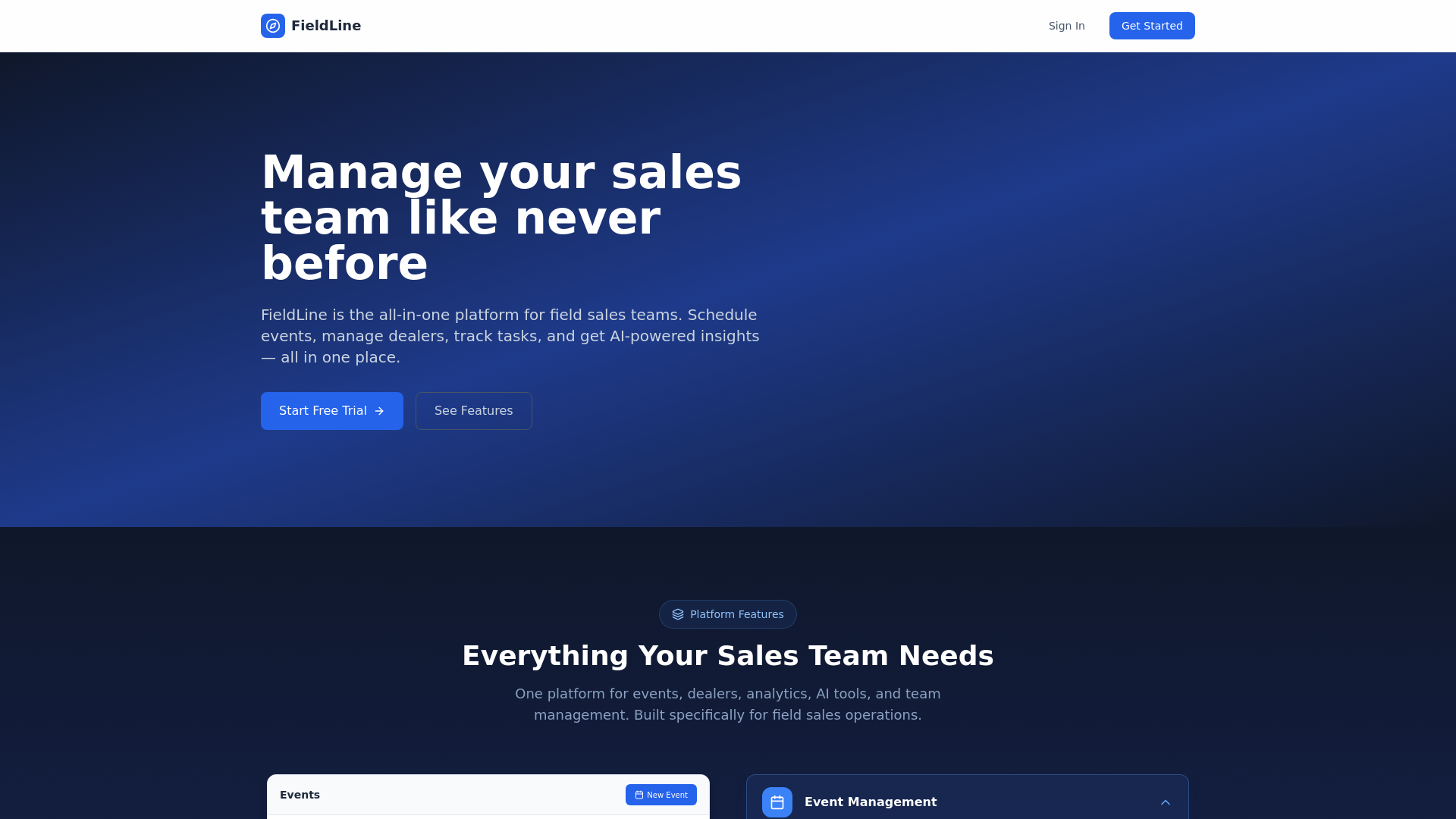 website screenshot of https://fieldlinesales.com