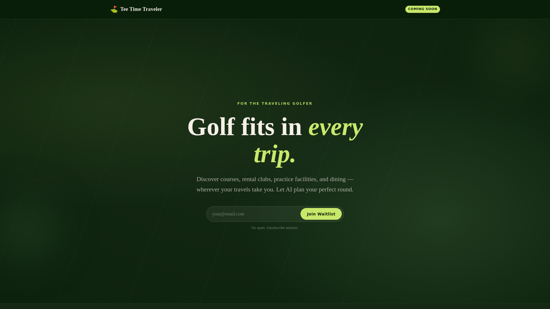 website screenshot of https://teetimetraveler.app/