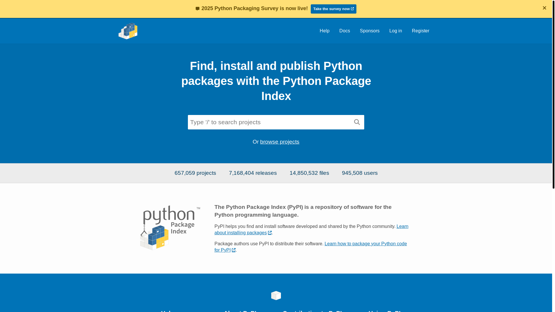 website screenshot of https://pypi.org/
