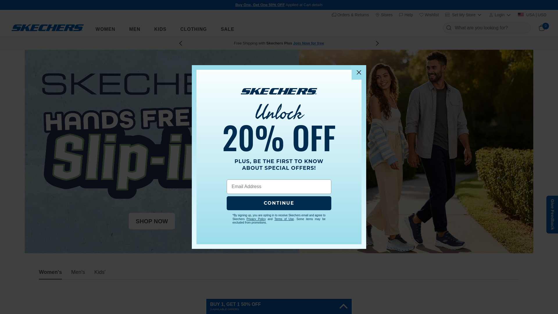 website screenshot of https://www.skechers.com