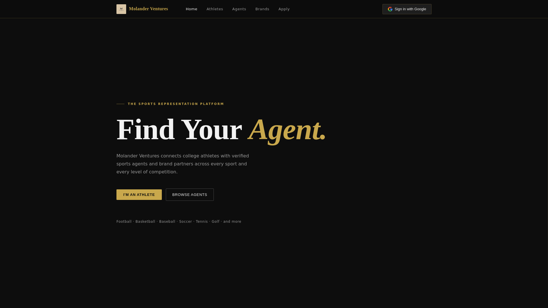 website screenshot of https://molanderventures.com