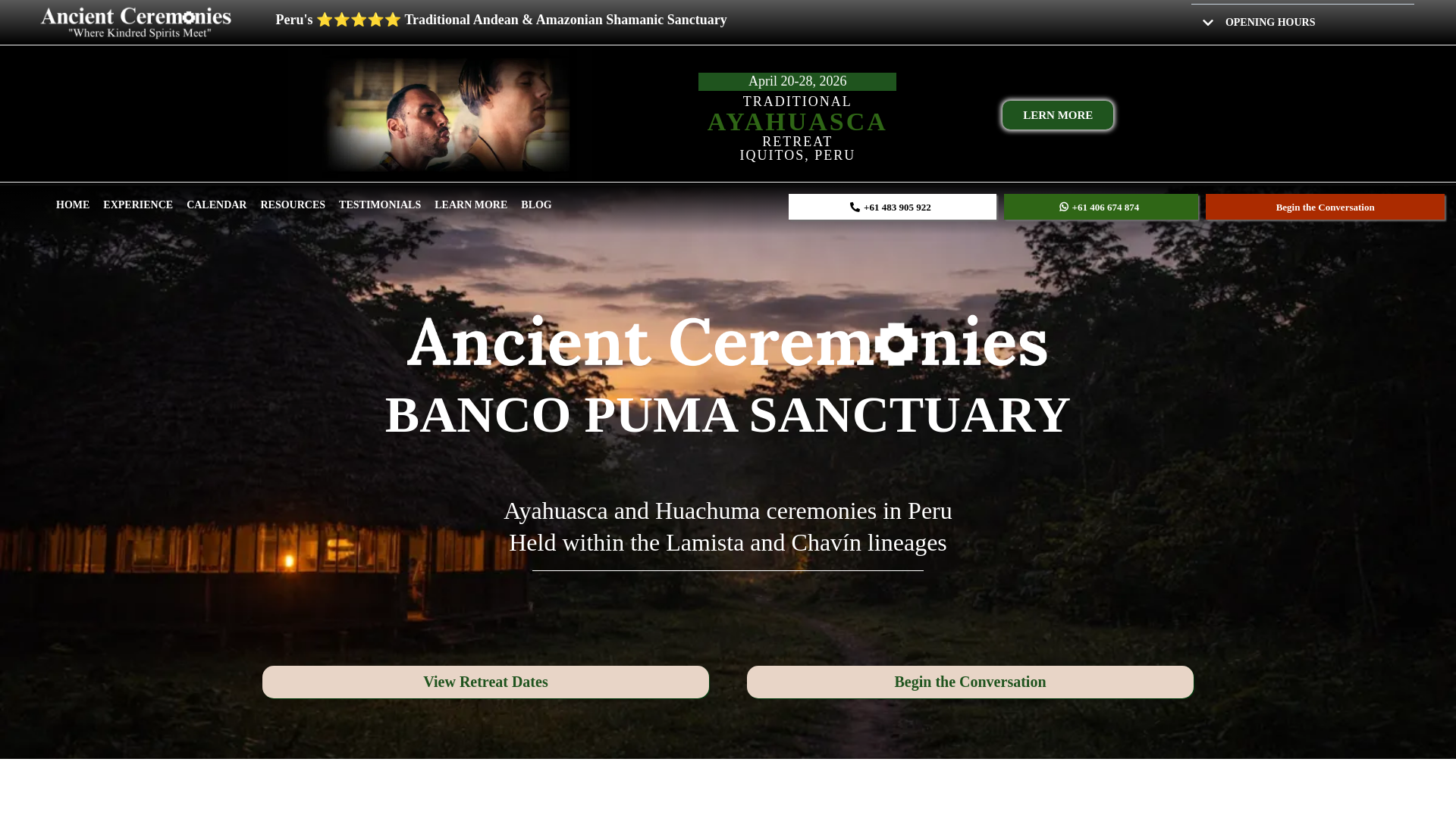 website screenshot of https://bancopumasanctuary.com/