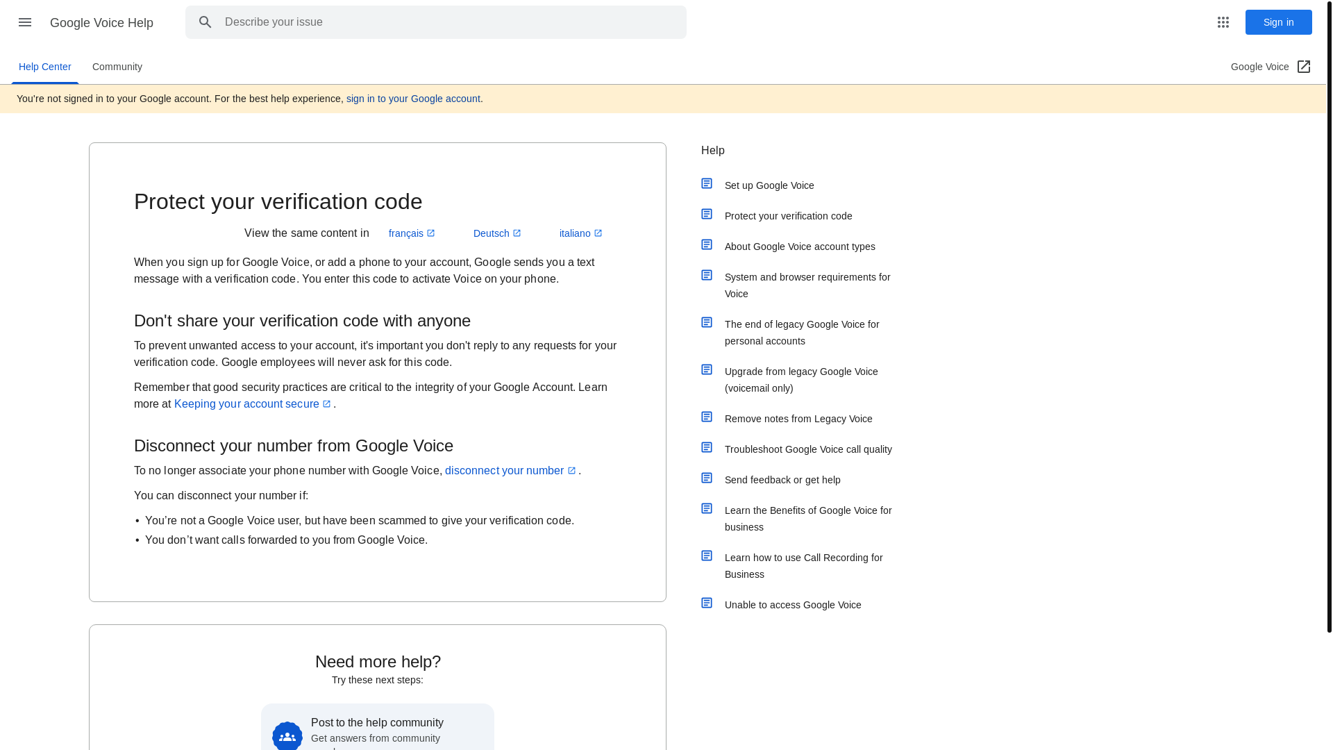 website screenshot of https://g.co/voice/help