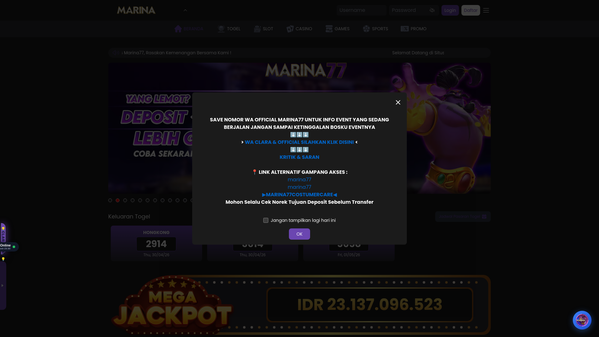 website screenshot of https://marina77plax.com/