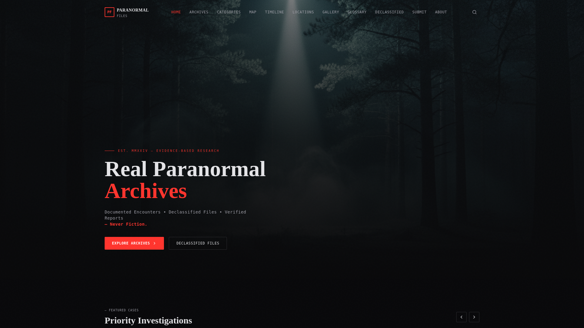 website screenshot of https://paranormalfiles.info/