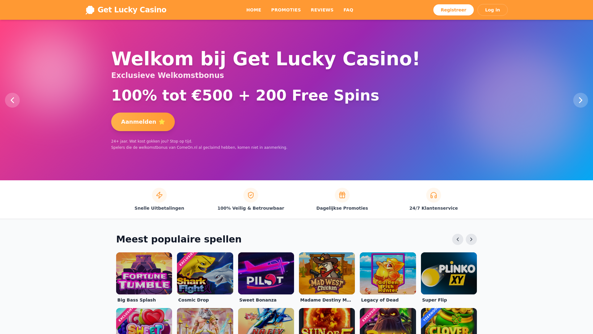 website screenshot of https://get-lucky-casino.co