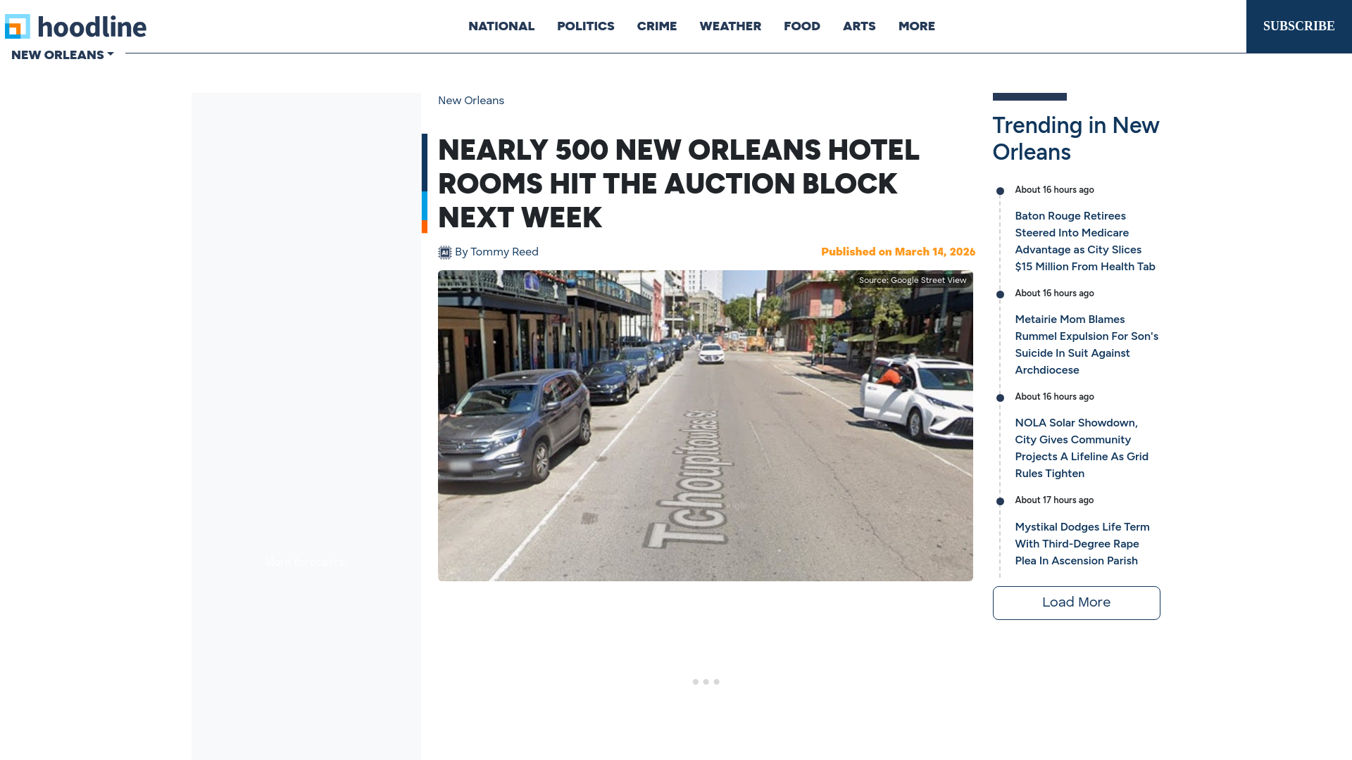 website screenshot of https://hoodline.com/2026/03/nearly-500-new-orleans-hotel-rooms-hit-the-auction-block-next-week/