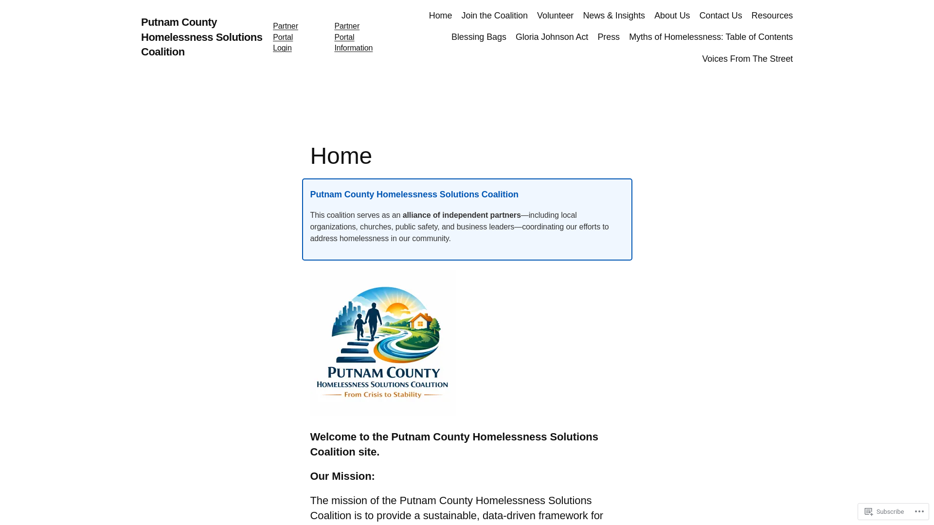 website screenshot of https://putnamhomelesscoalition.org/
