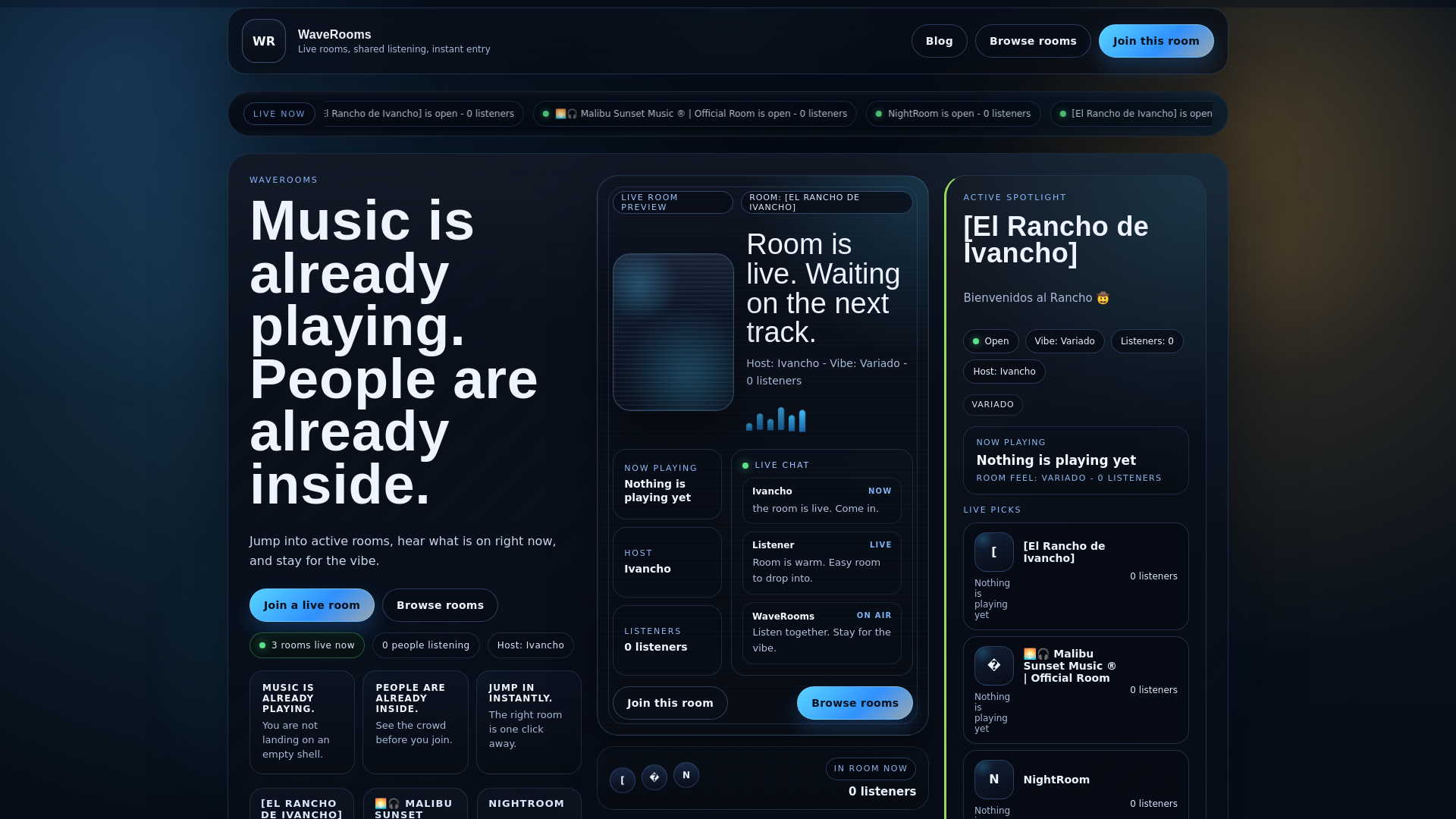 website screenshot of https://waverooms.live/