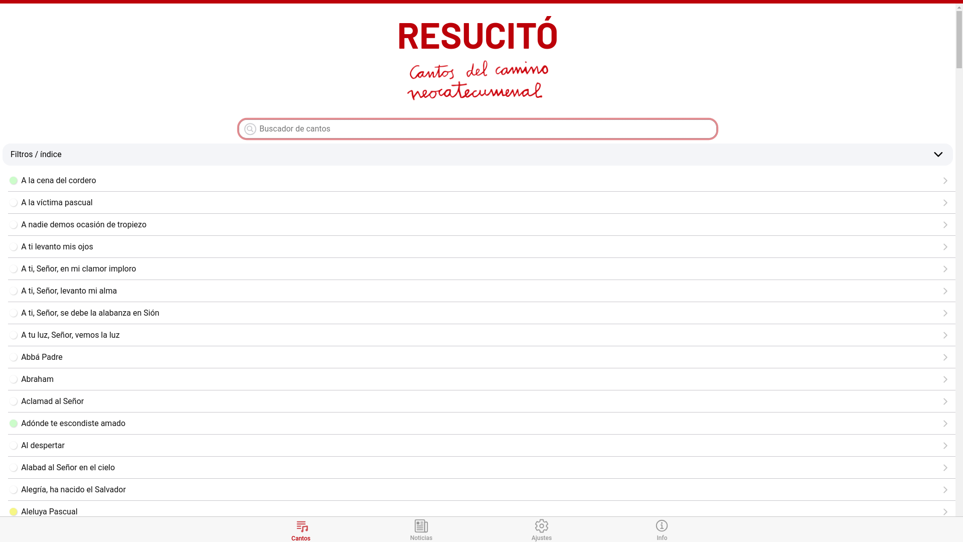 website screenshot of https://cantos-camino-neocatecumenal.pages.dev/