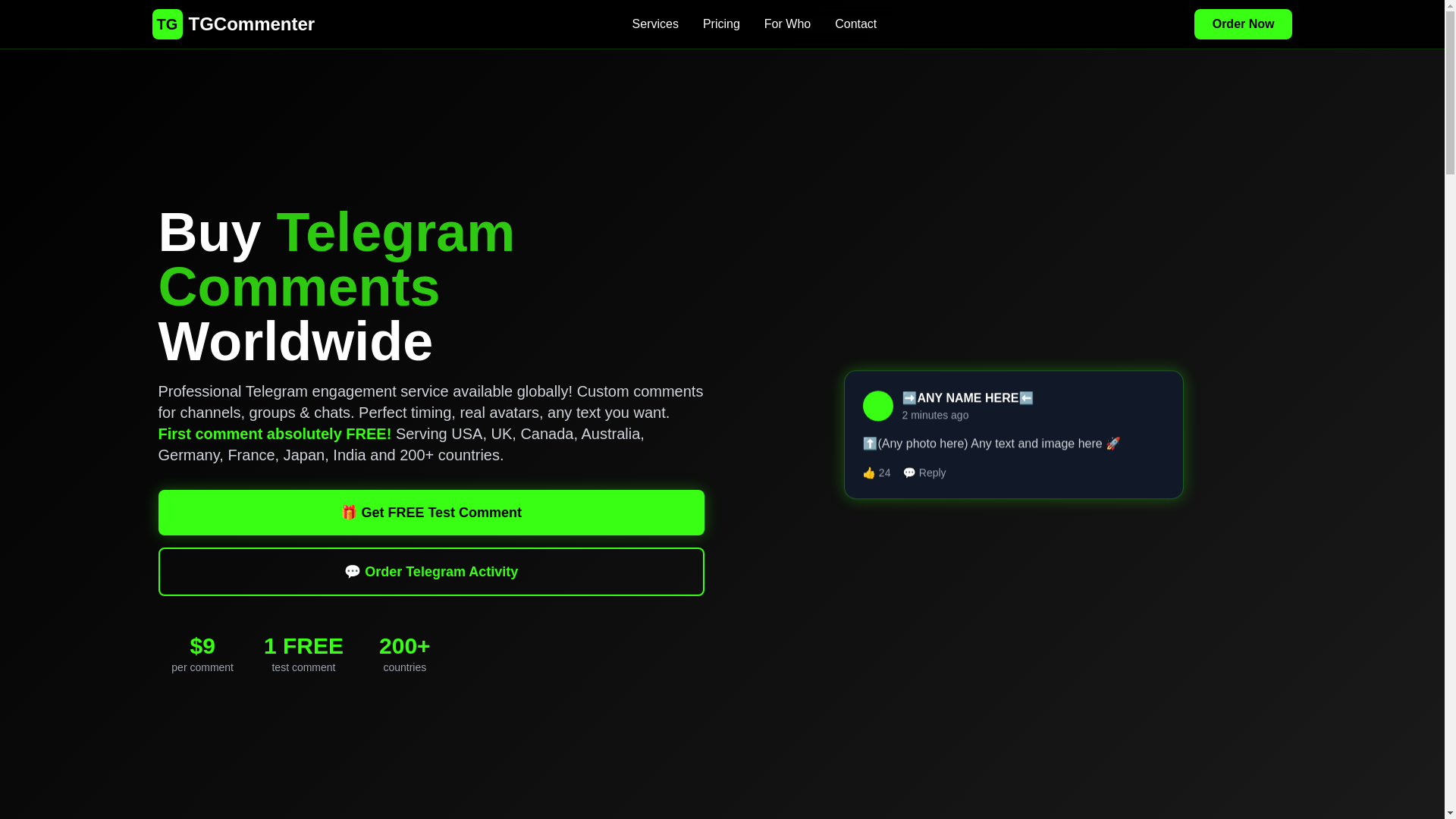 website screenshot of https://tgcommenter.com/