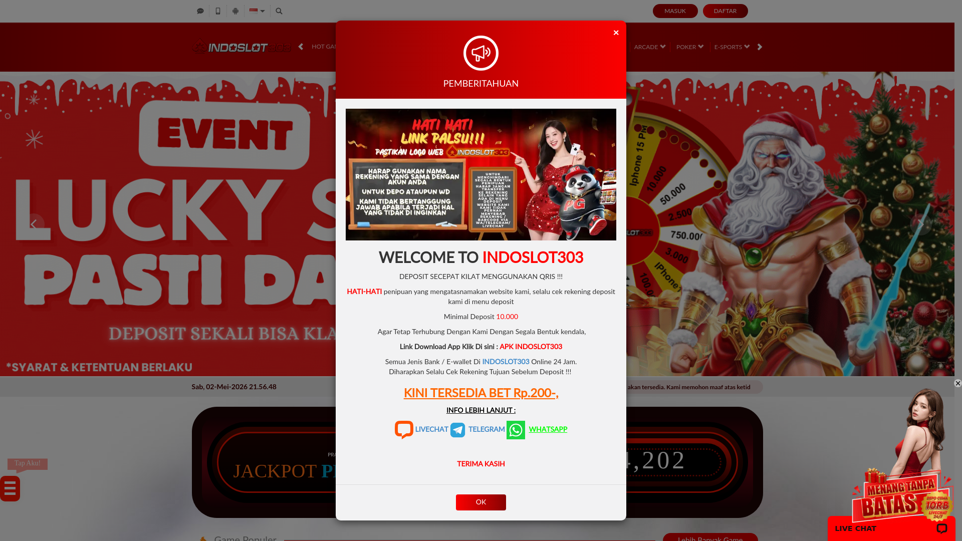 website screenshot of https://indoslot303win.world/