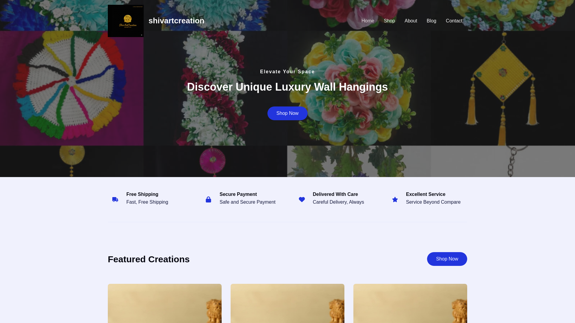 website screenshot of https://shivartcreation.com/