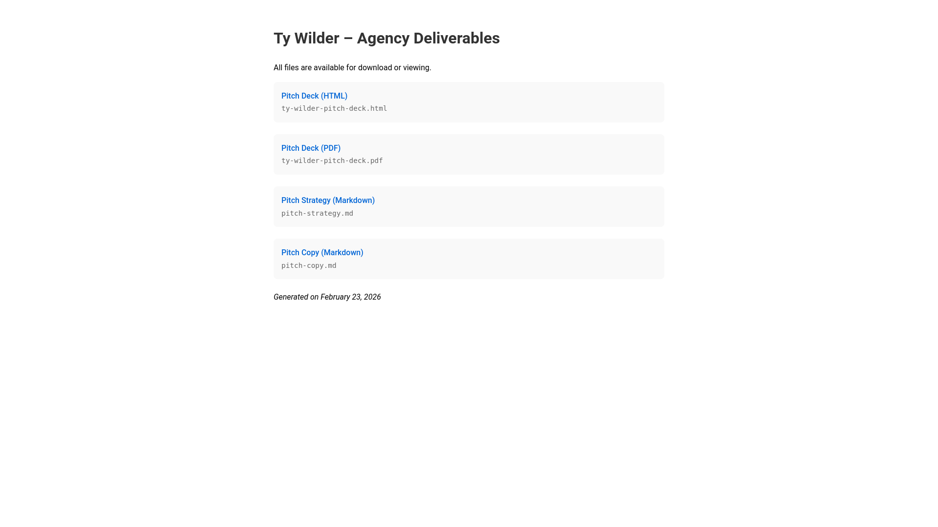 website screenshot of https://ty-wilder-deliverables.pages.dev/