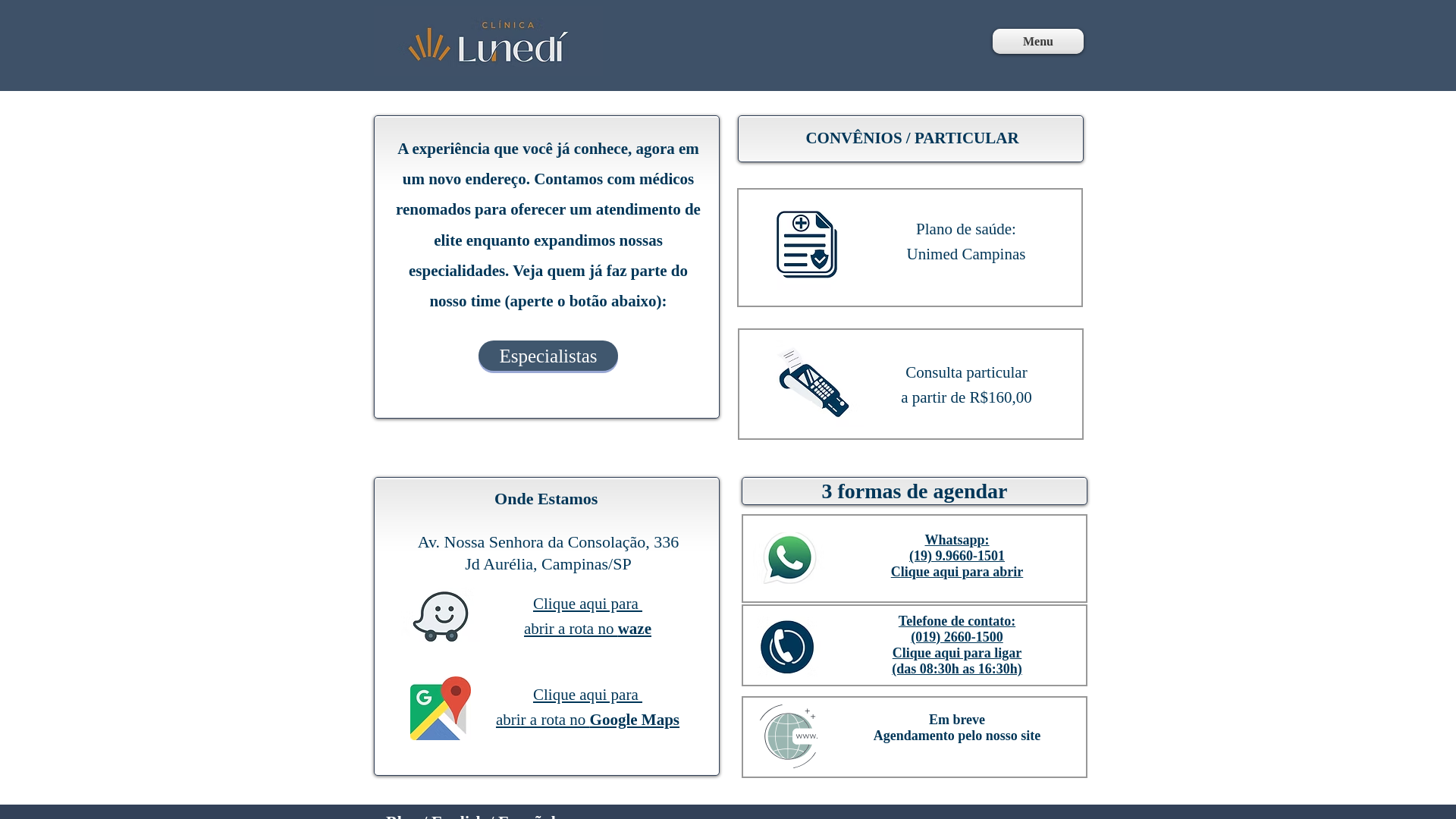 website screenshot of https://clinicalunedi.com.br/