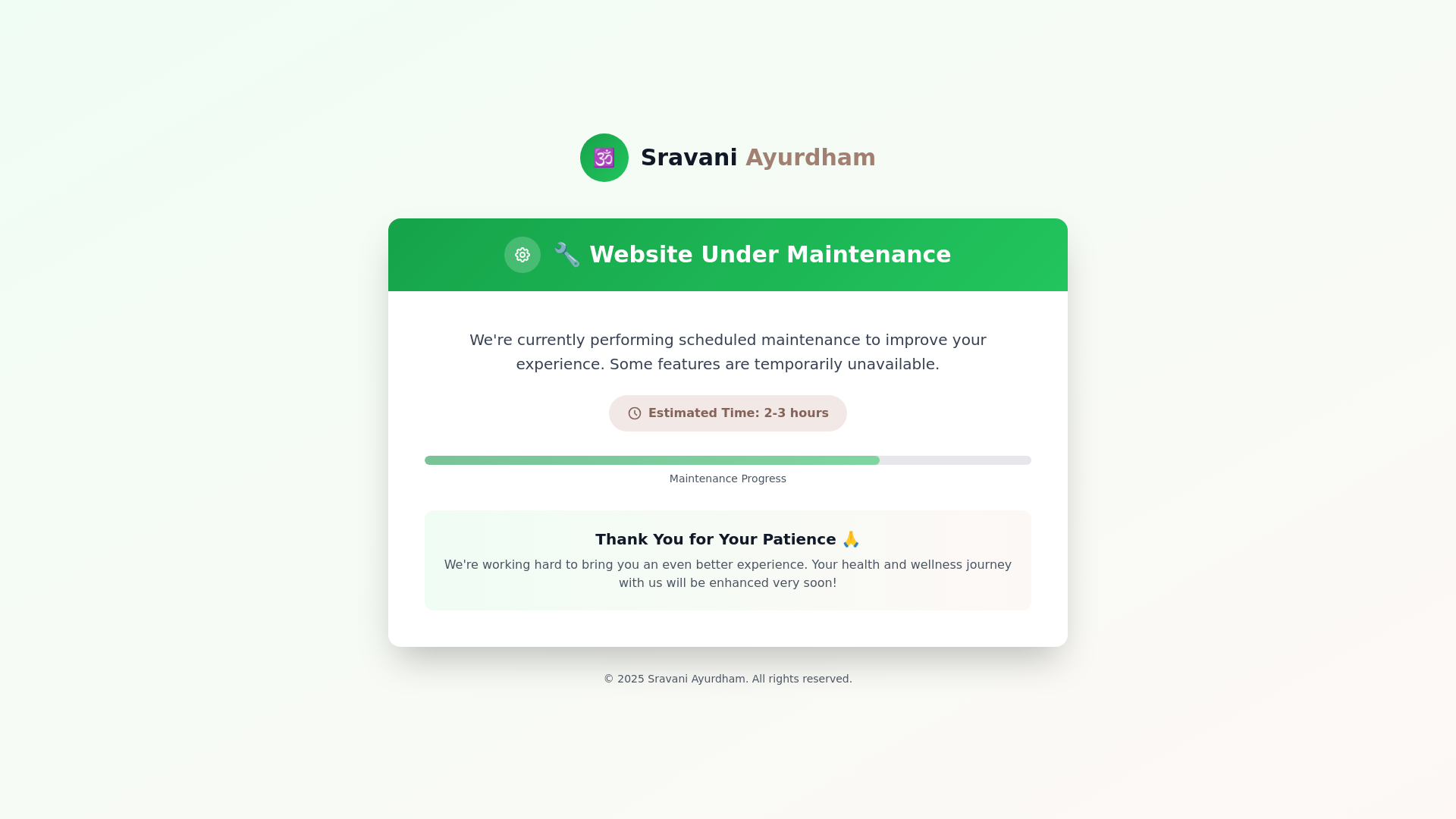 website screenshot of https://sravaniayurdham.in/