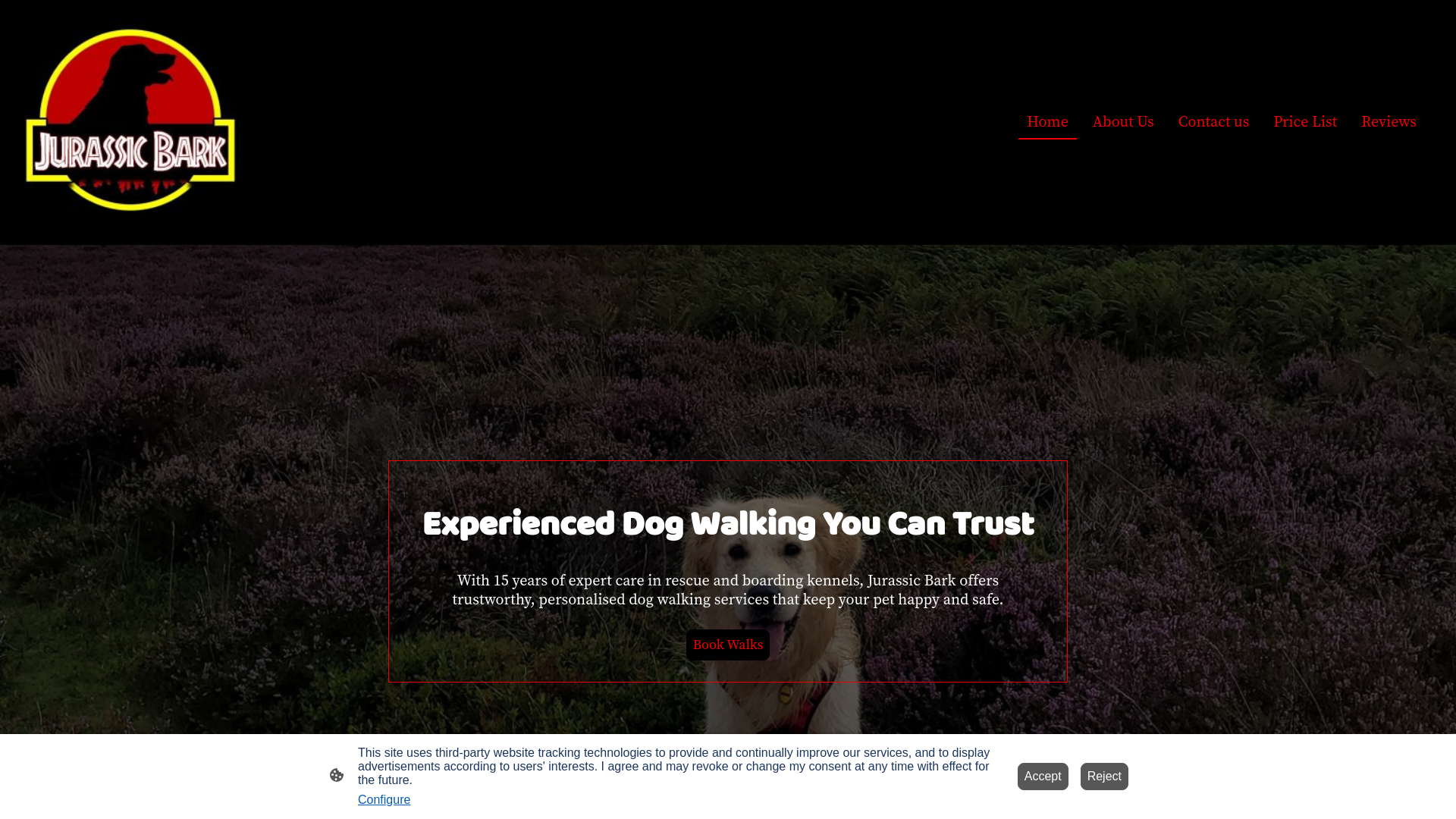 website screenshot of https://jurassicbarktelford.org/