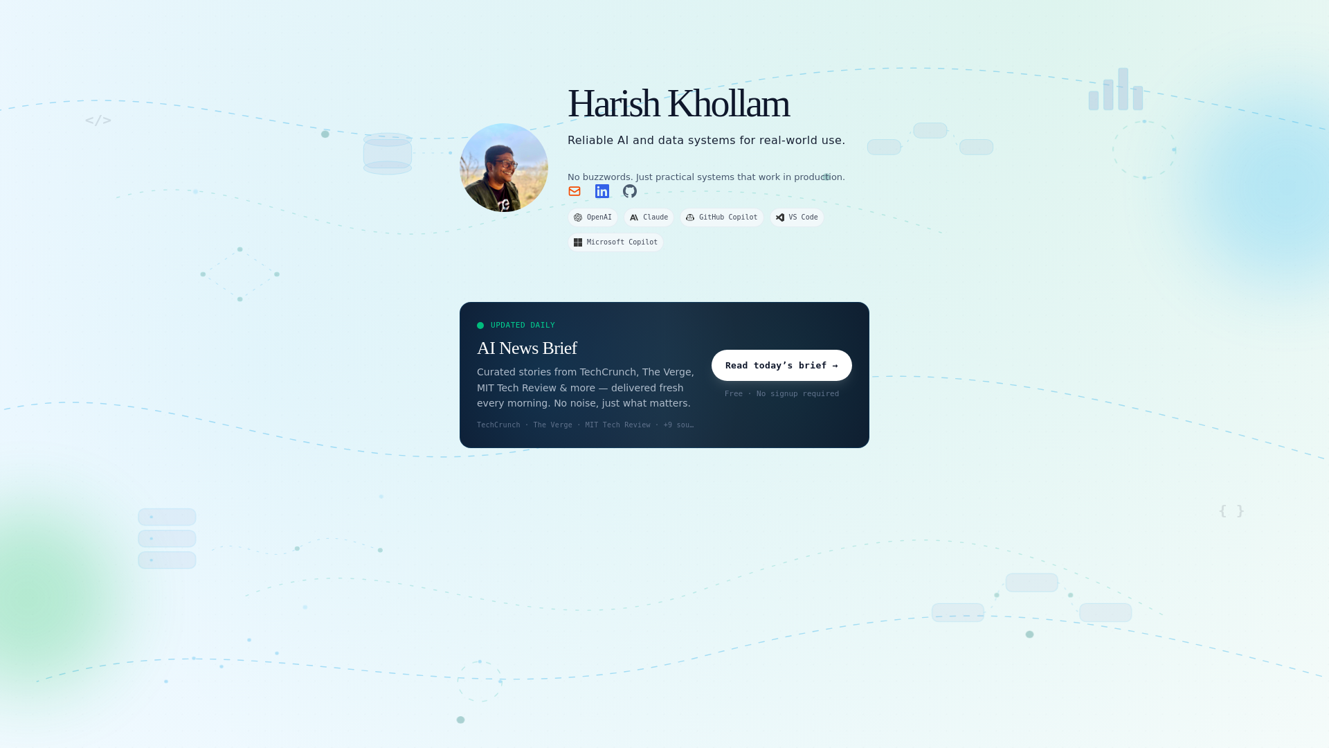 website screenshot of https://harishkhollam.com/