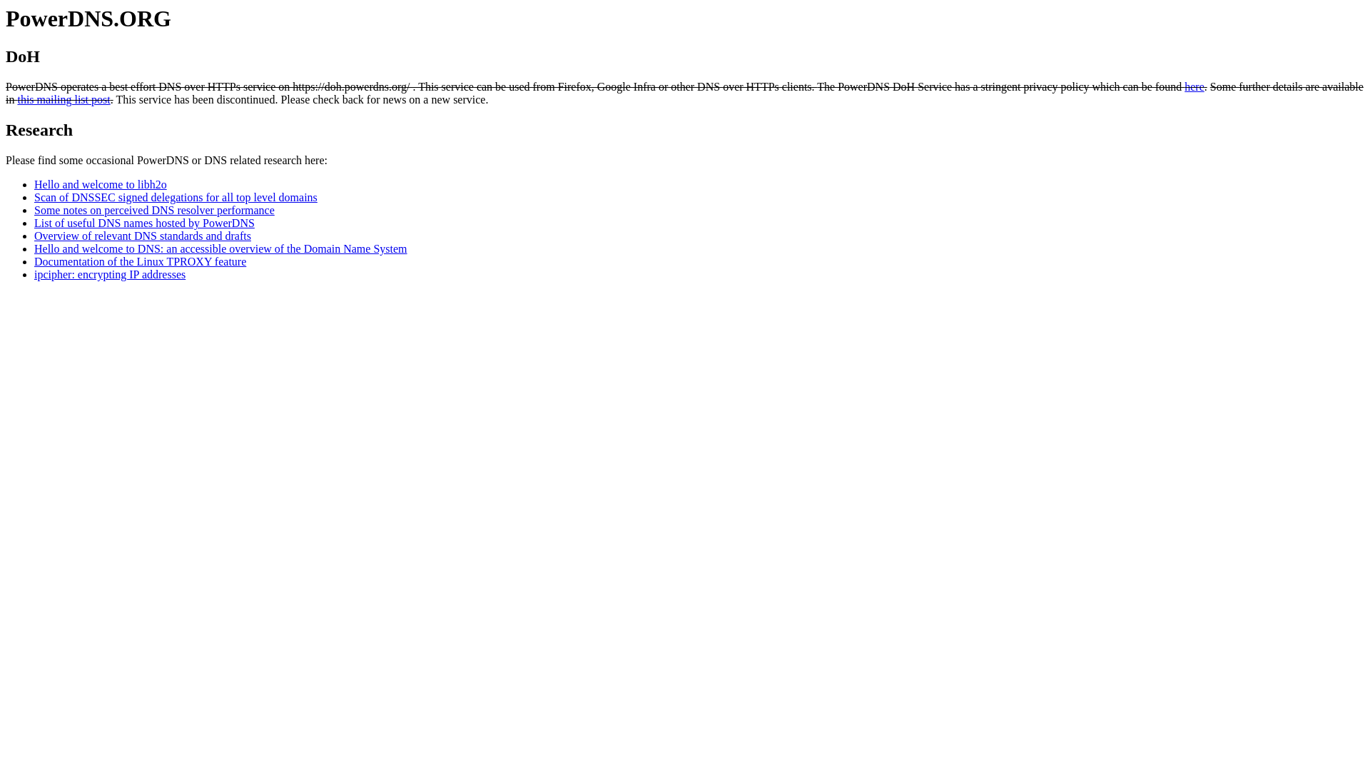 website screenshot of https://powerdns.org