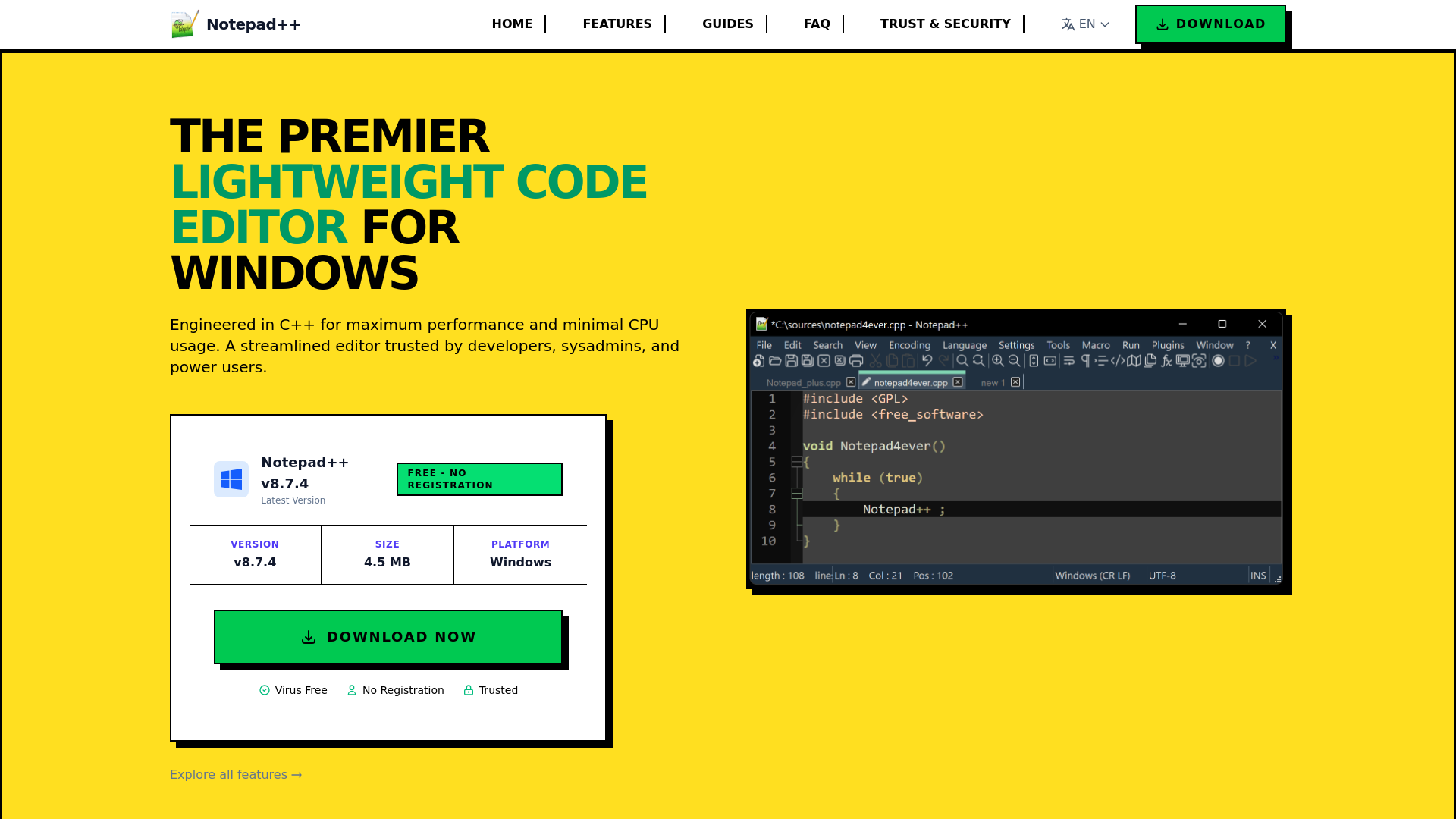 website screenshot of https://notepadpiusplus.org