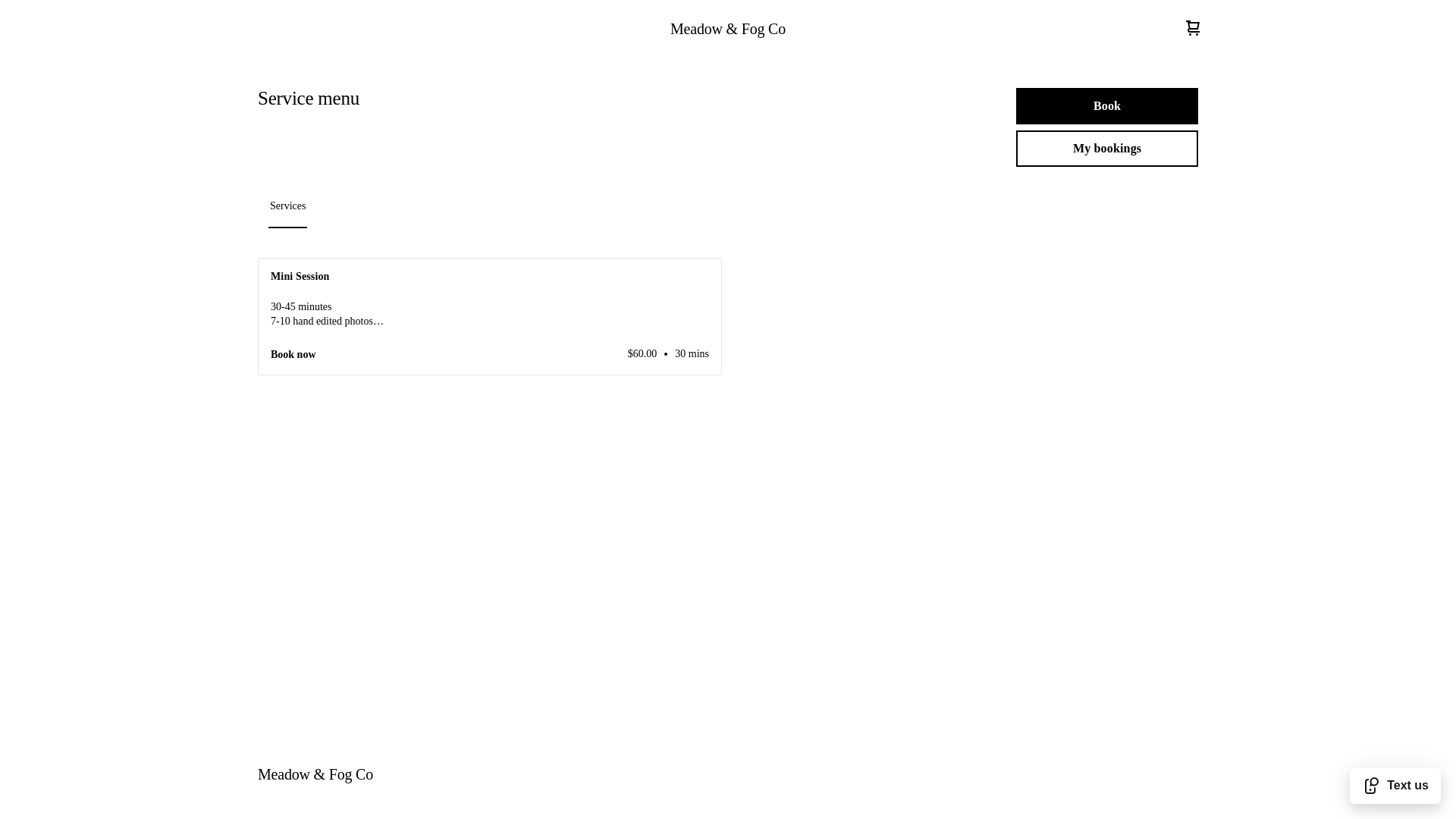 website screenshot of https://meadowandfog.com/