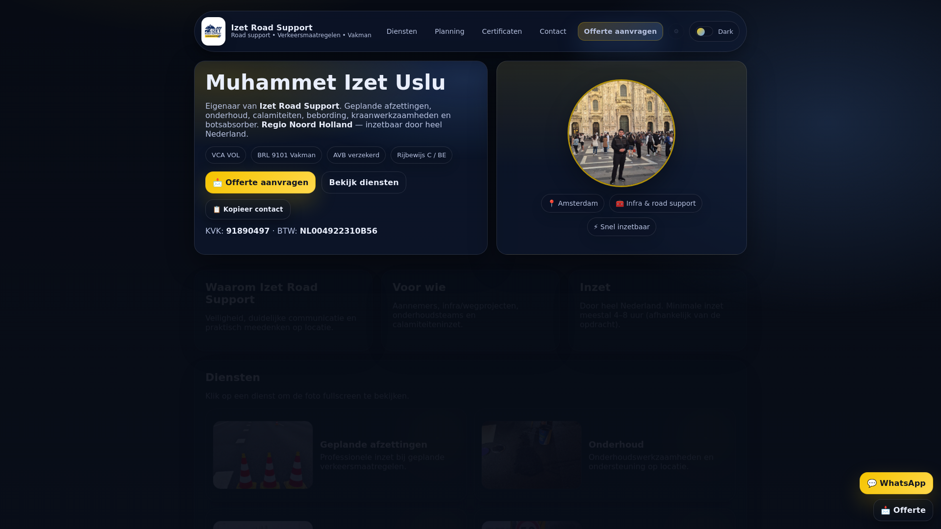 website screenshot of https://izetroadsupport.nl/