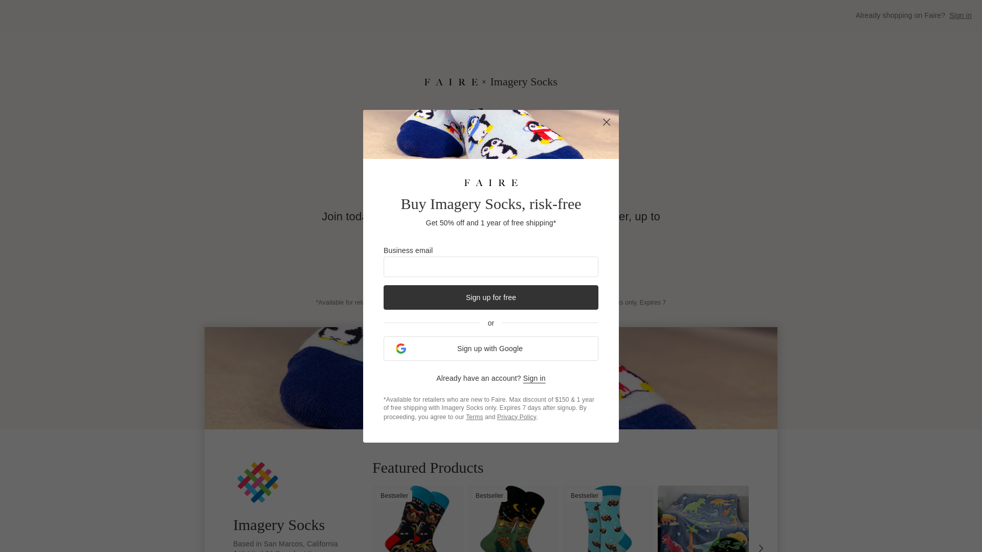 website screenshot of https://wholesaleimagerysocks.com/