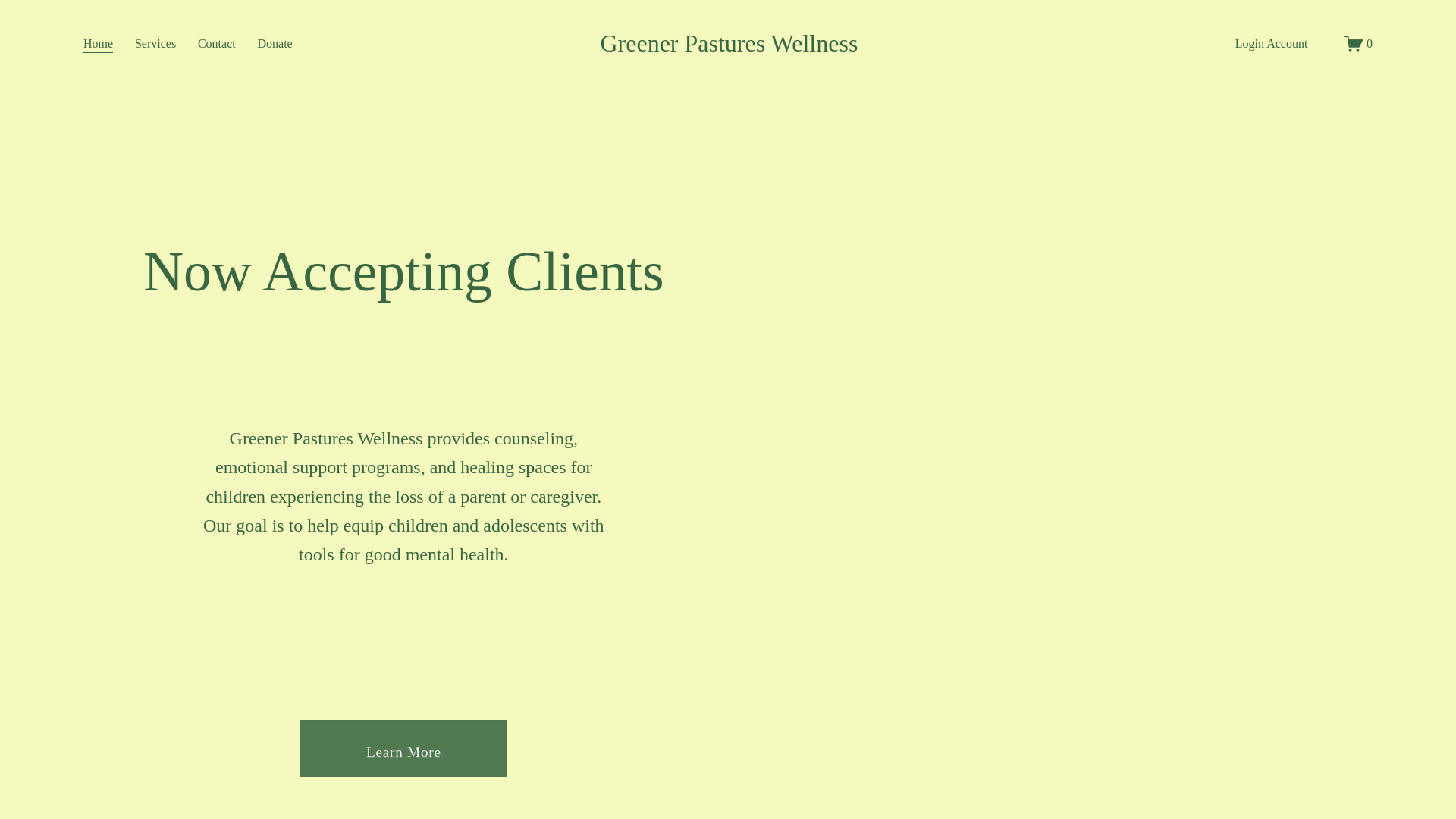 website screenshot of https://greenerpastureswellness.org/