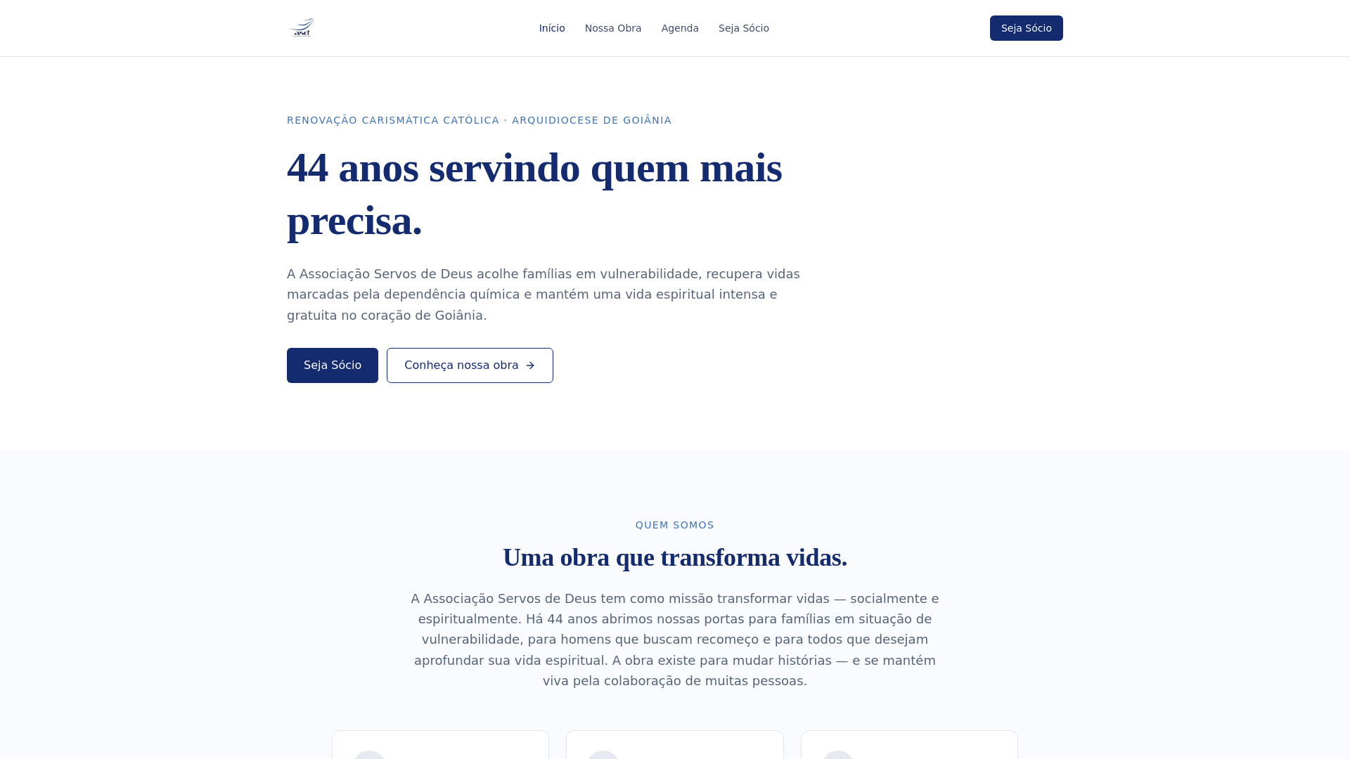 website screenshot of https://associacaoservosdedeus.com.br/