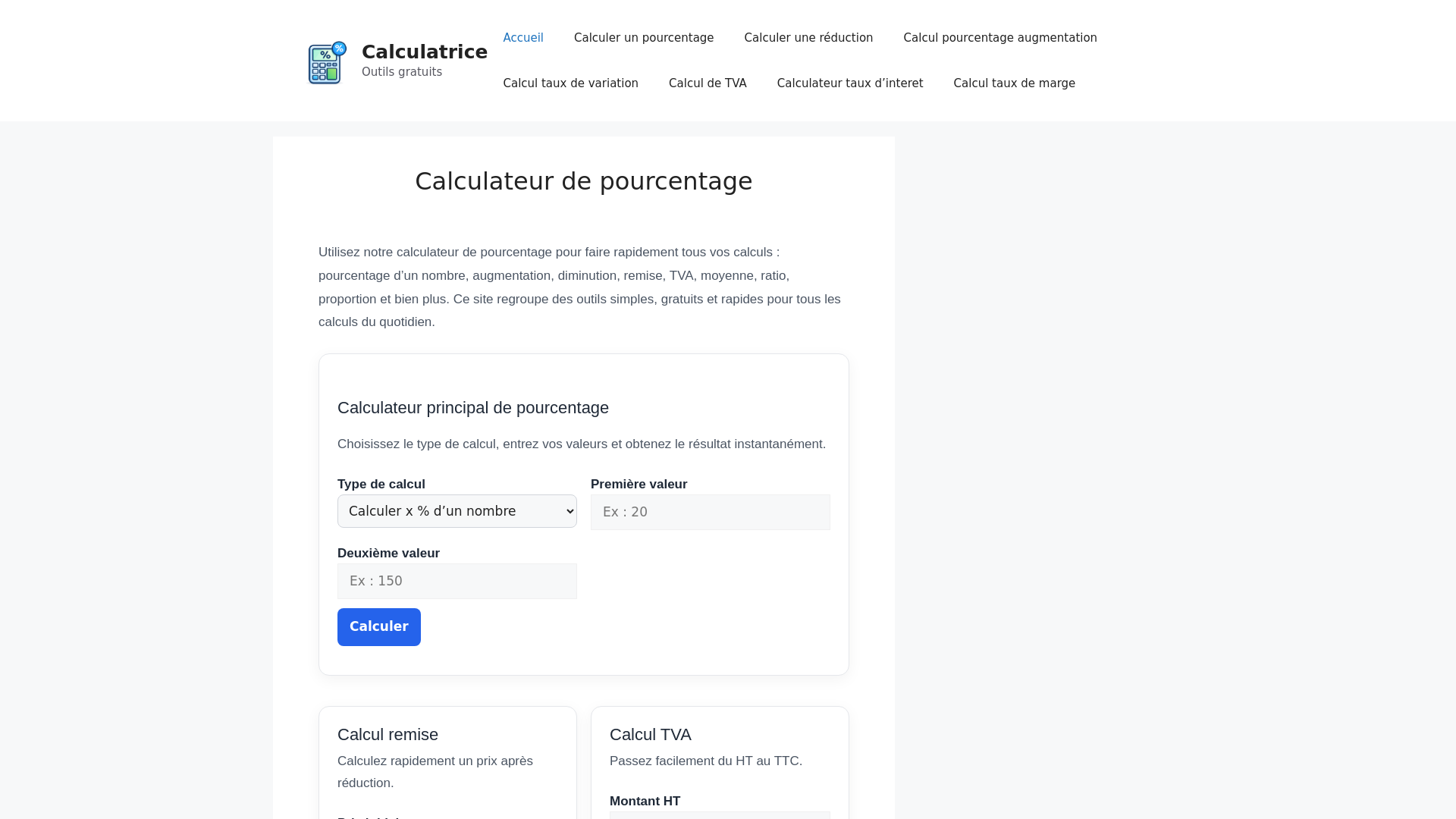website screenshot of https://calculateur-pourcentage.com/