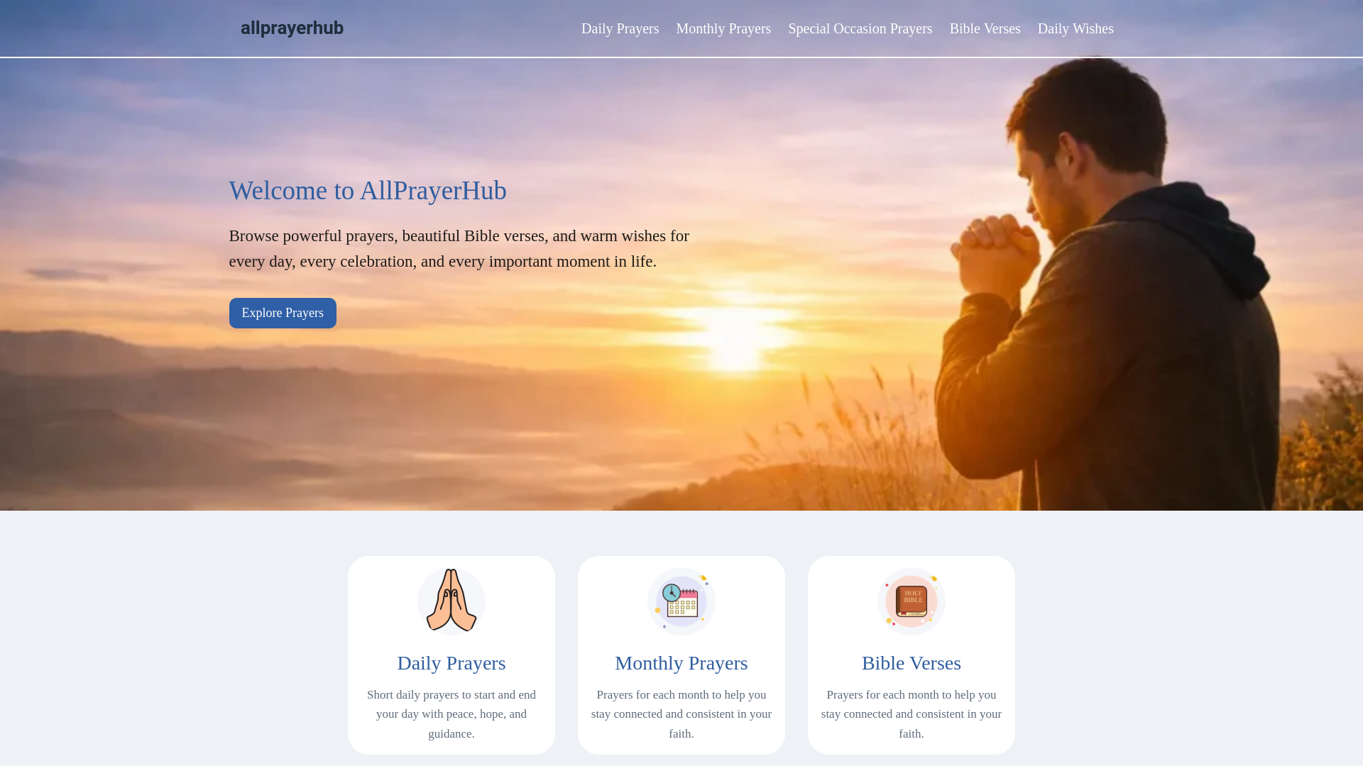 website screenshot of https://allprayerhub.com/