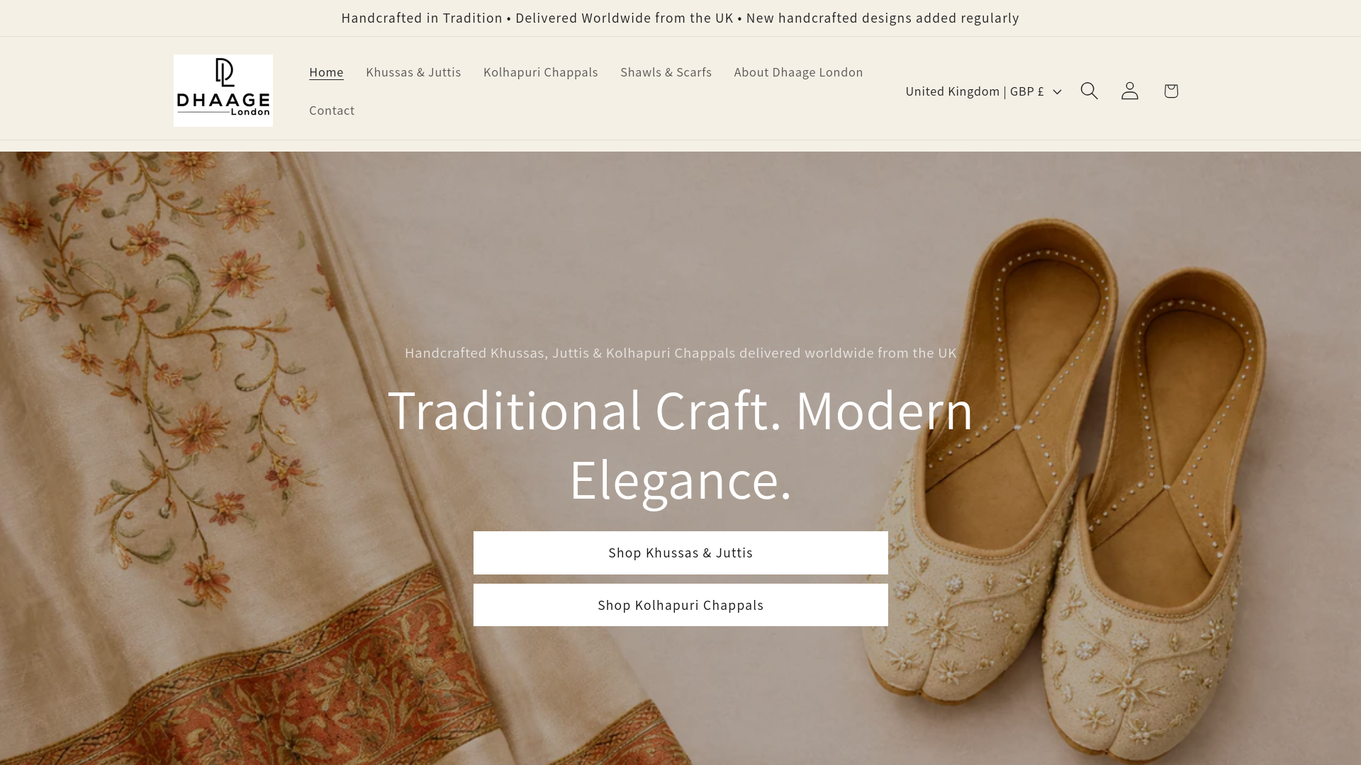 website screenshot of https://dhaagelondon.co.uk/