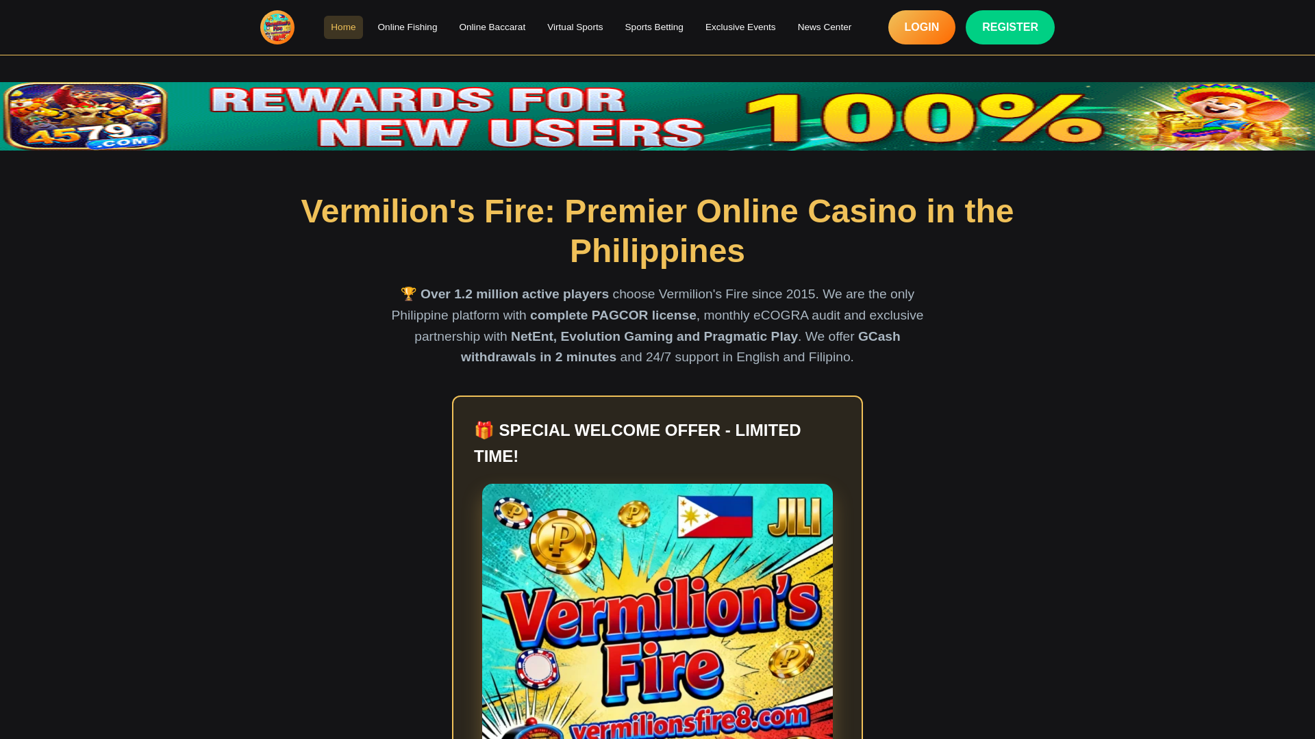 website screenshot of https://vermilionsfire8.com