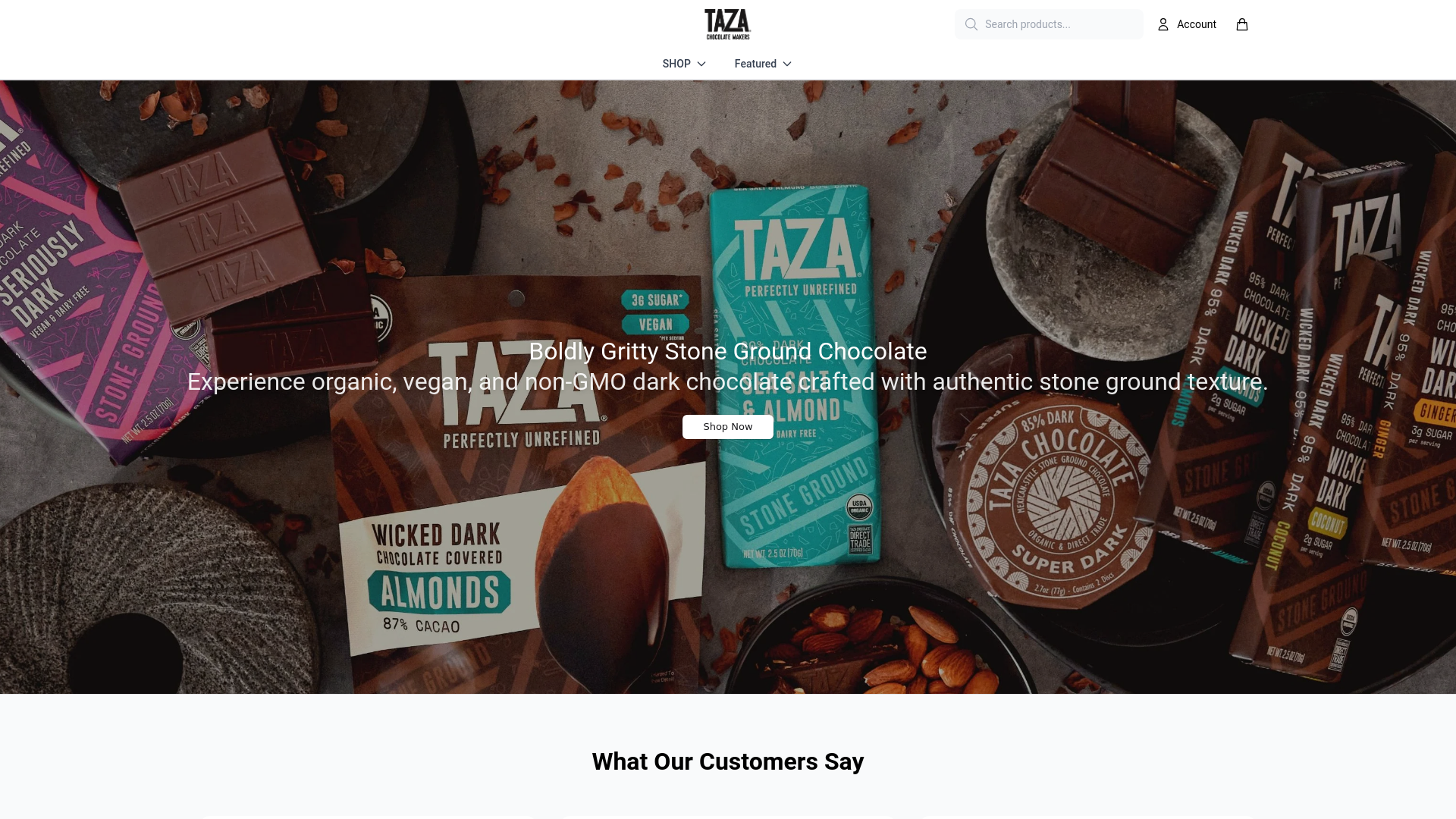 website screenshot of https://shoptazachocolate.shop/