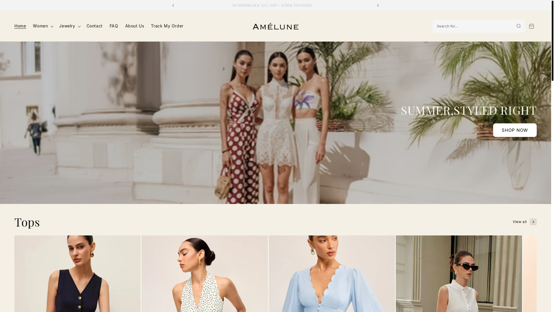 website screenshot of https://ameluneapparel.com/