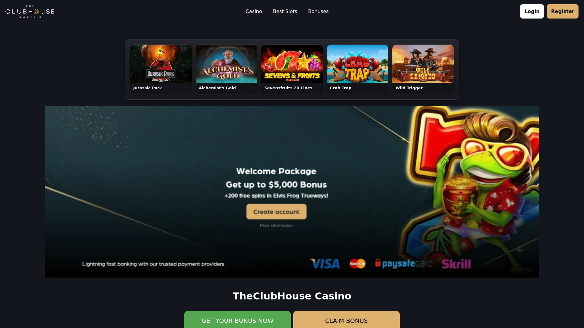 website screenshot of https://theclubhouse-casino-ie.org/
