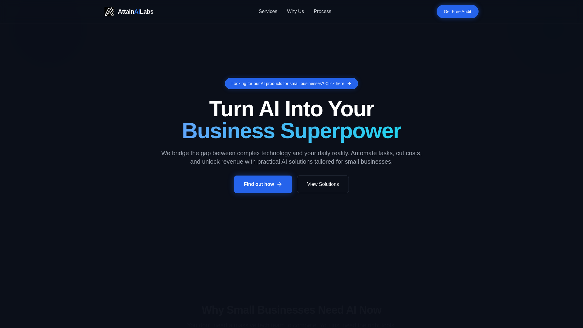 website screenshot of https://attainailabs.com