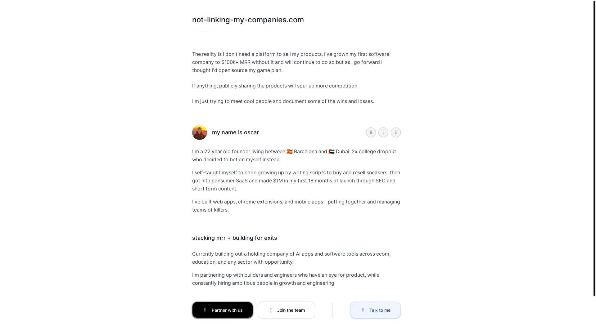 website screenshot of https://not-linking-my-companies.pages.dev/