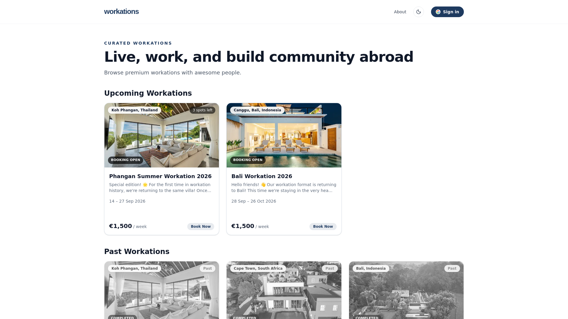 website screenshot of https://joinworkations.com/
