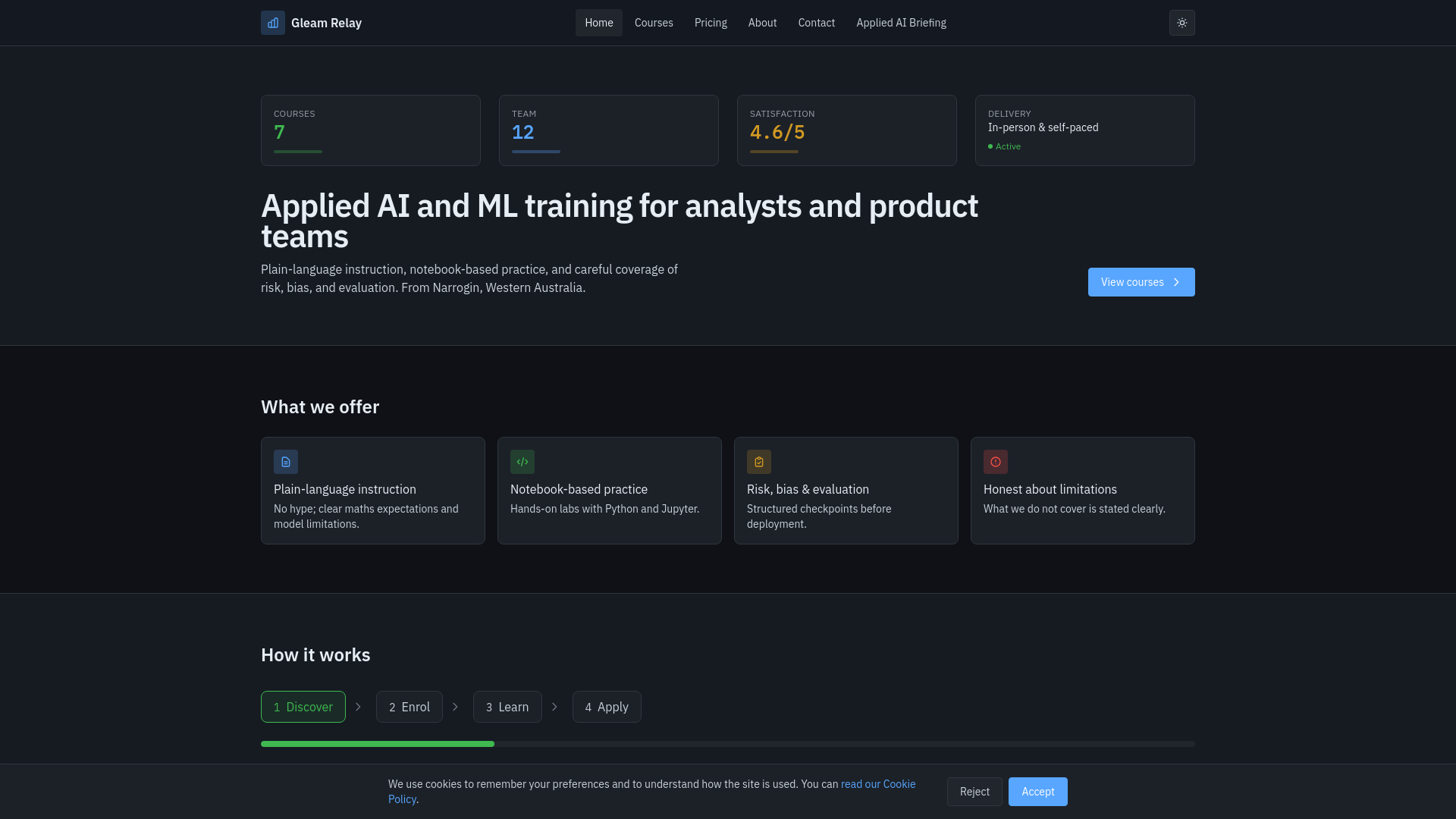 website screenshot of https://gleam-relay.digital/