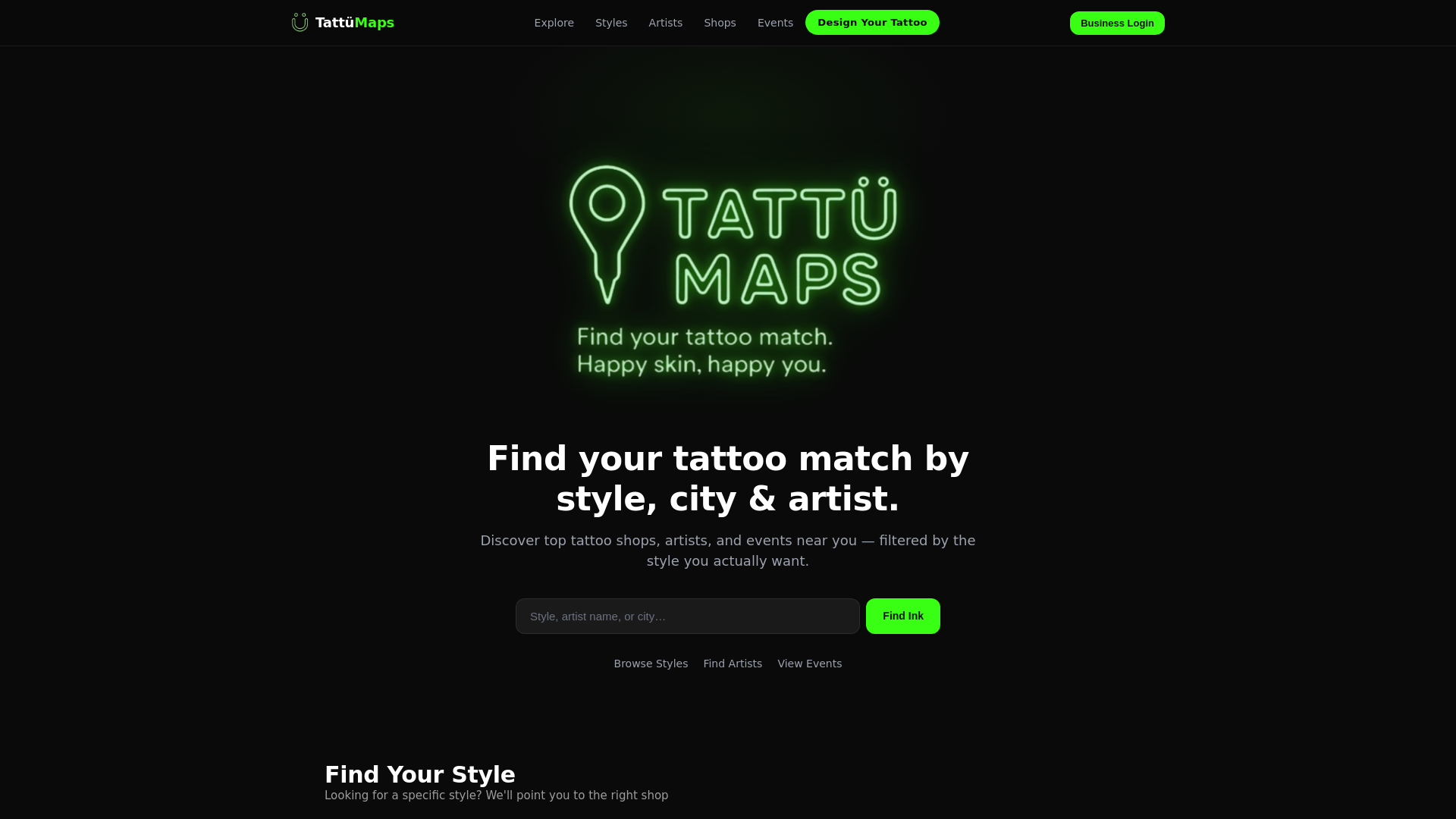 website screenshot of https://tattumaps.ink