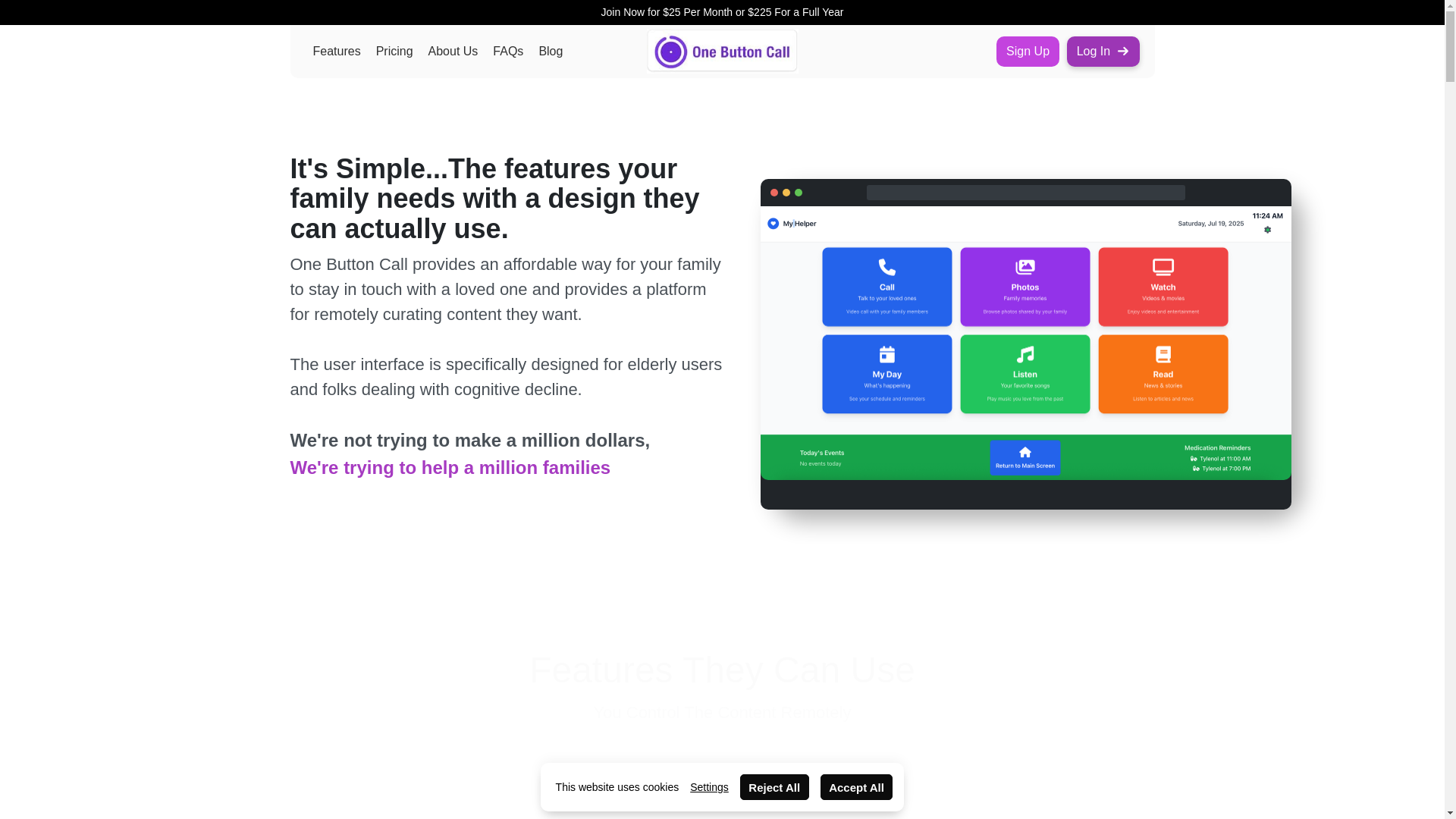 website screenshot of https://onebuttoncall.com/
