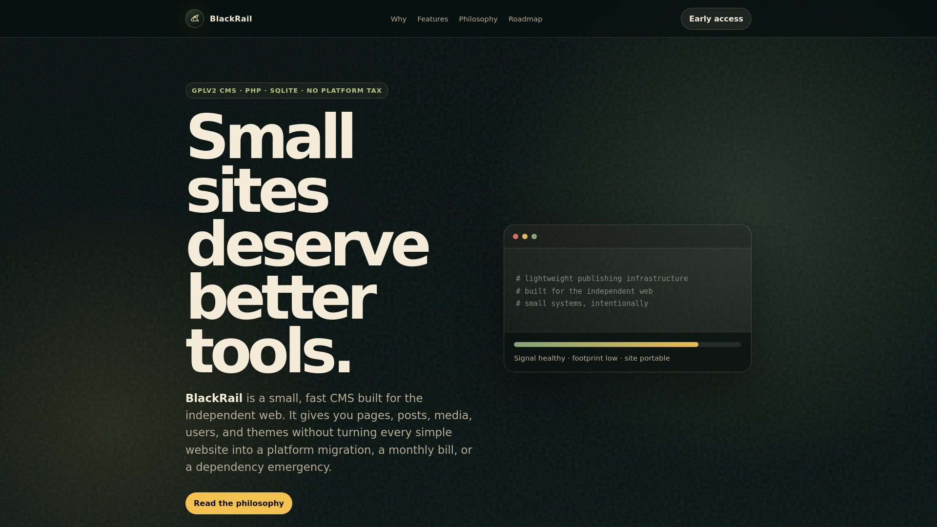 website screenshot of https://blackrail.org/