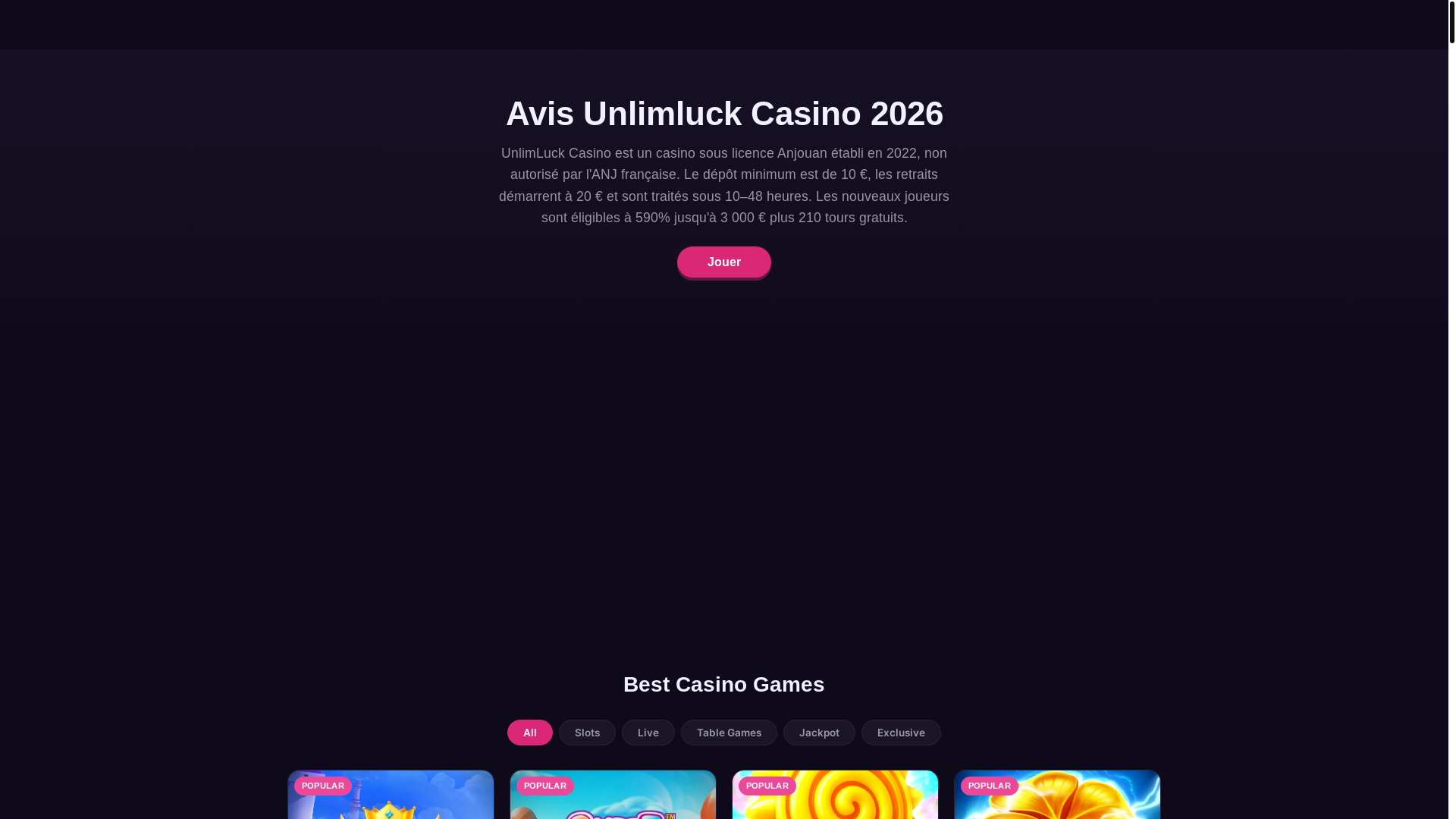 website screenshot of https://unlimluckfr.com/