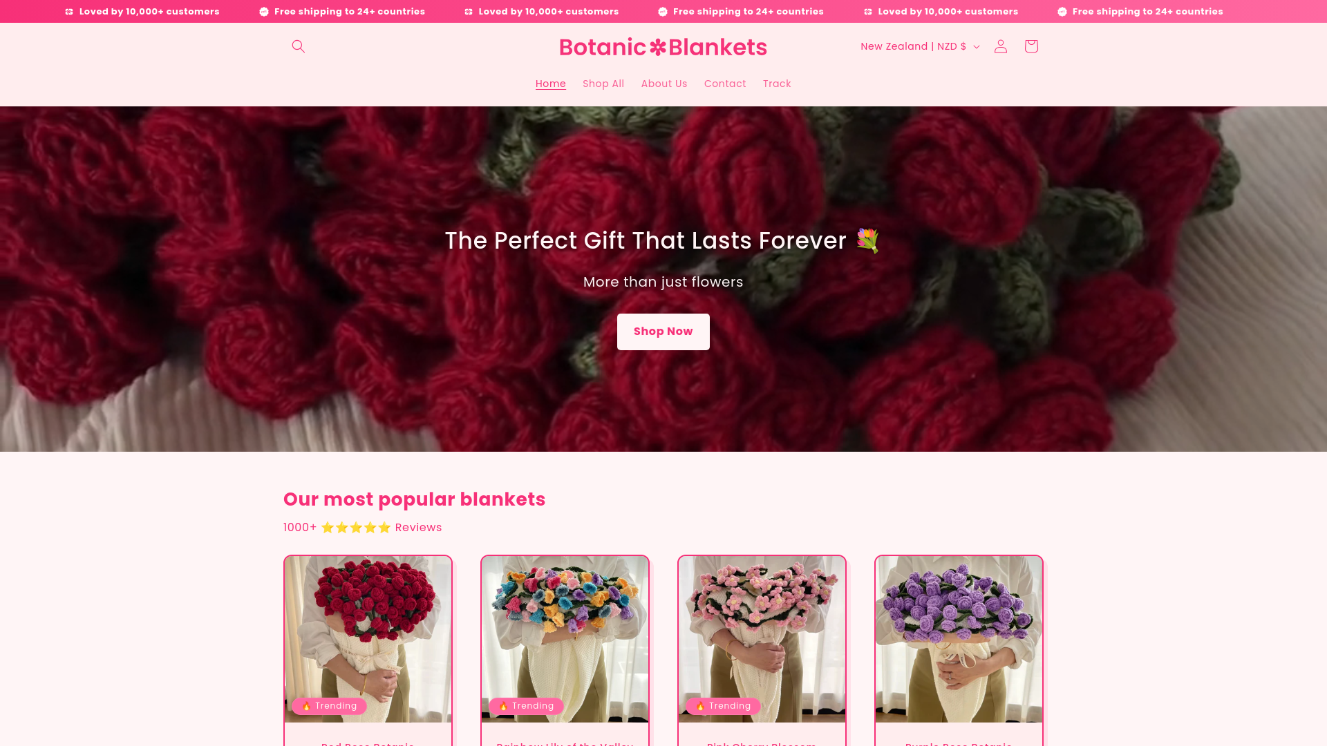 website screenshot of https://botanicblankets.com