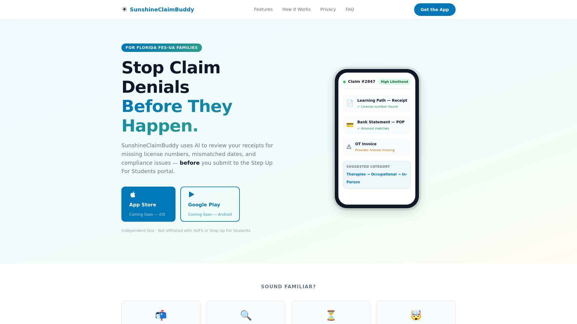 website screenshot of https://sunshineclaimbuddy-website.pages.dev/