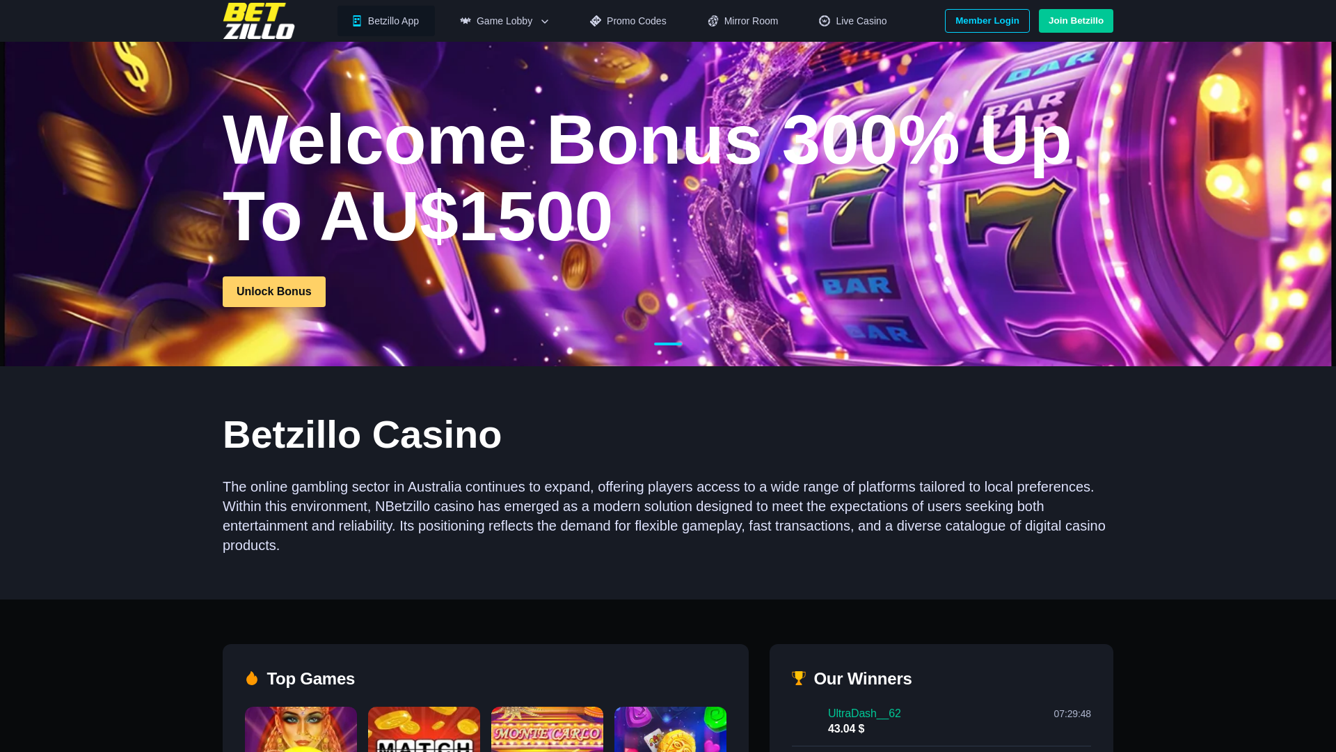 website screenshot of https://betzillocasinoau.net