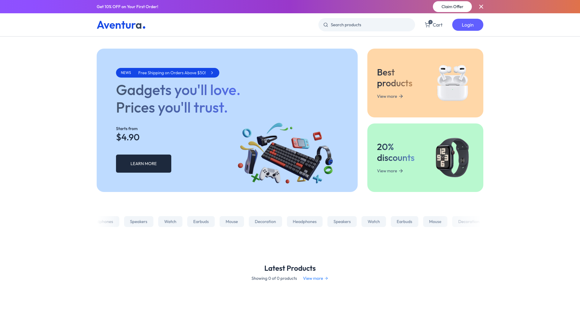 website screenshot of https://aventuramall.sale/