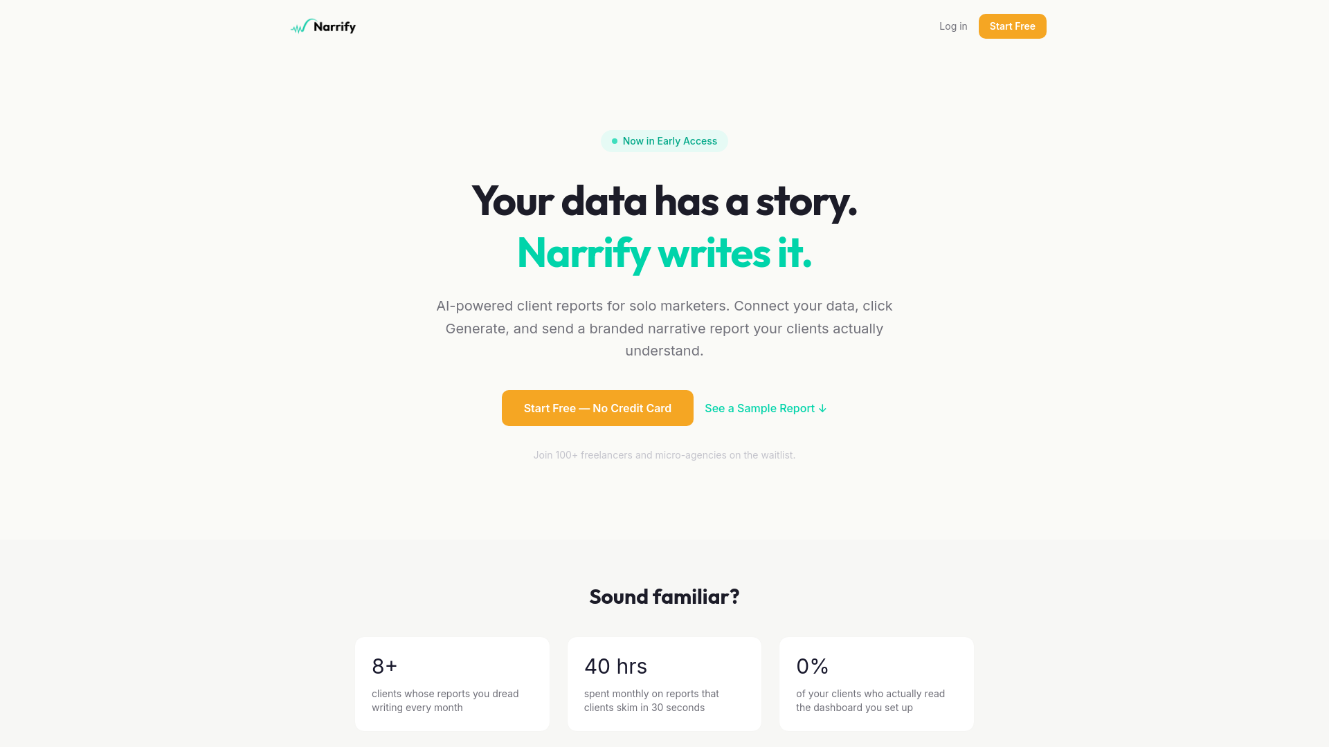 website screenshot of https://getnarrify.com
